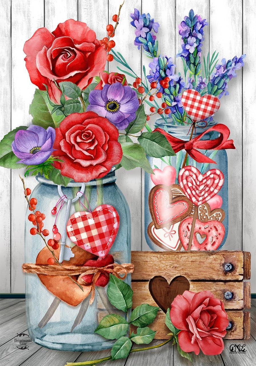 Briarwood Lane Garden Flag 12x18 For Outdoor Love Filled Mason Jars Valentine's Day For Valentine's Garden Flag Flags For Outside