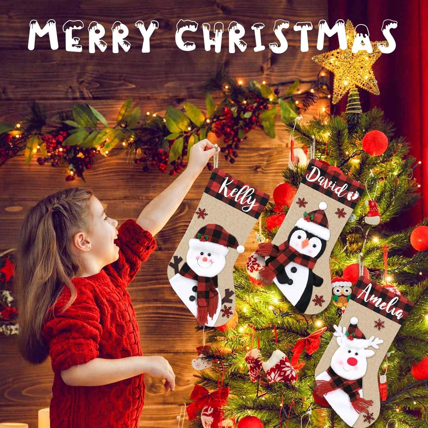 TenKen Clearance Christmas Swags, Christmas Stockings, Burlap Plaid Christmas Stockings, 18 Inch Christmas Stockings, Christmas Decoration Gifts for Family Children, Personalized Name (Moose)