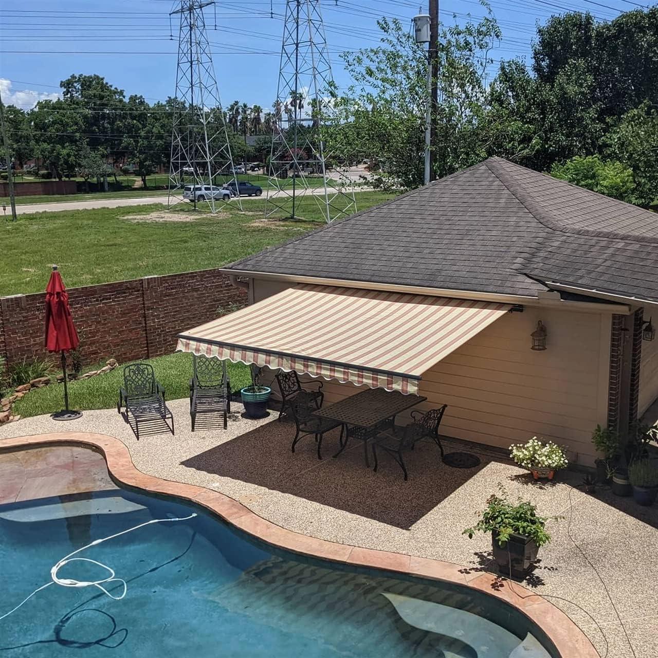 Red and White Striped Polyester Retractable Awning Fabric Replacement