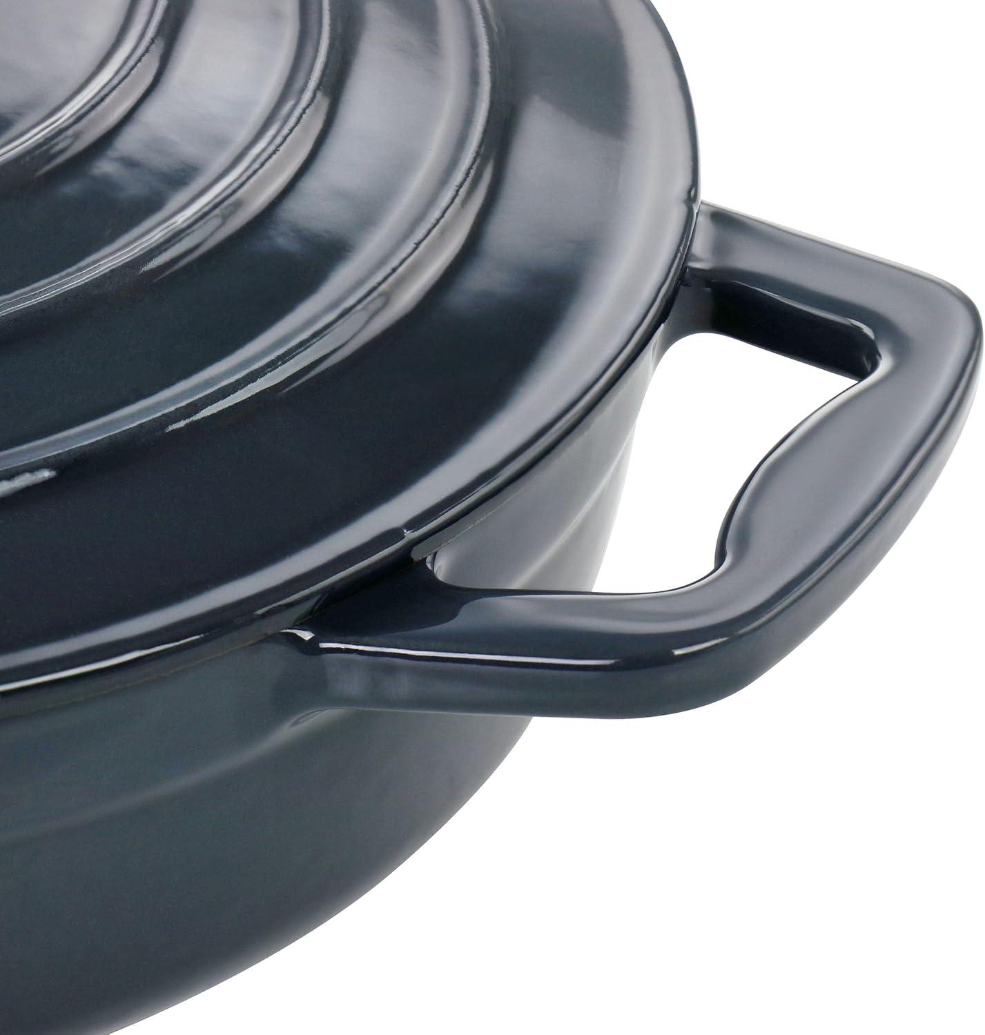 MegaChef 2 Quart Round Enameled Cast Iron Braiser Pan in Dark Blue