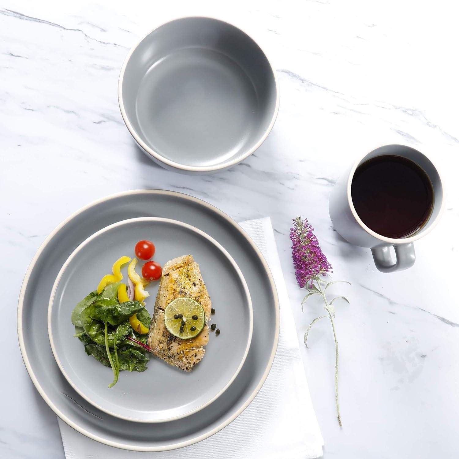Gibson Home Zuma 16-Piece Round Matte Stoneware Dinnerware Set Gray