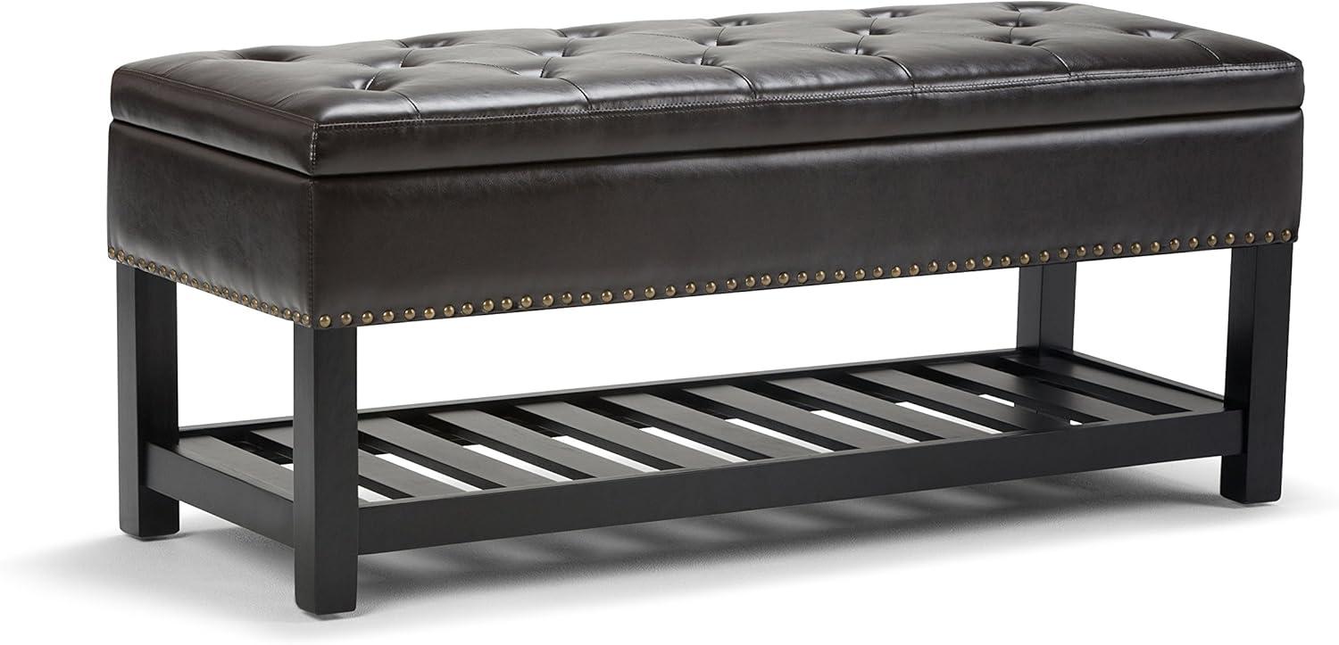 Tanners Brown Tufted Faux Leather Storage Ottoman Bench