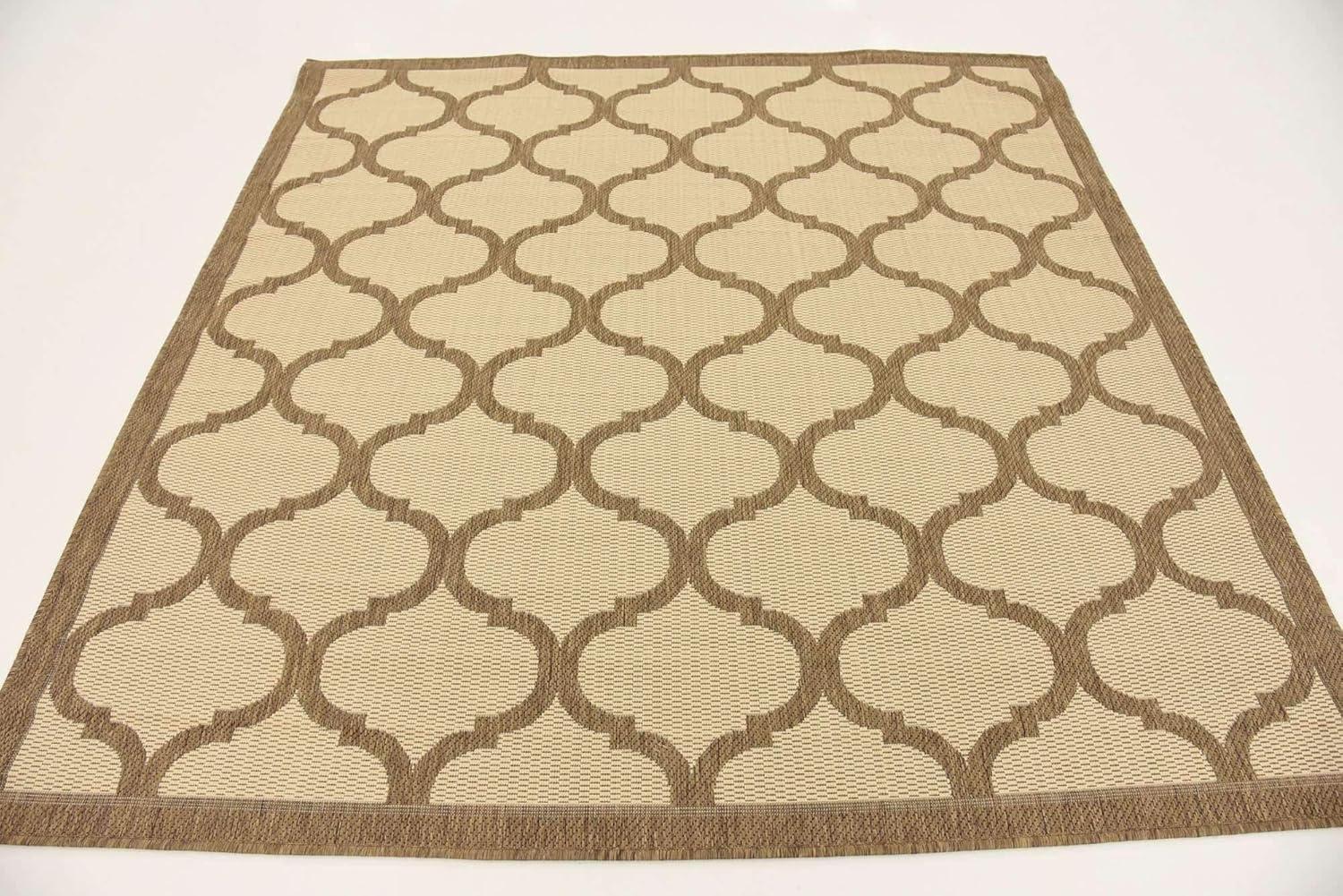 Brown and Beige Square Synthetic Outdoor Rug