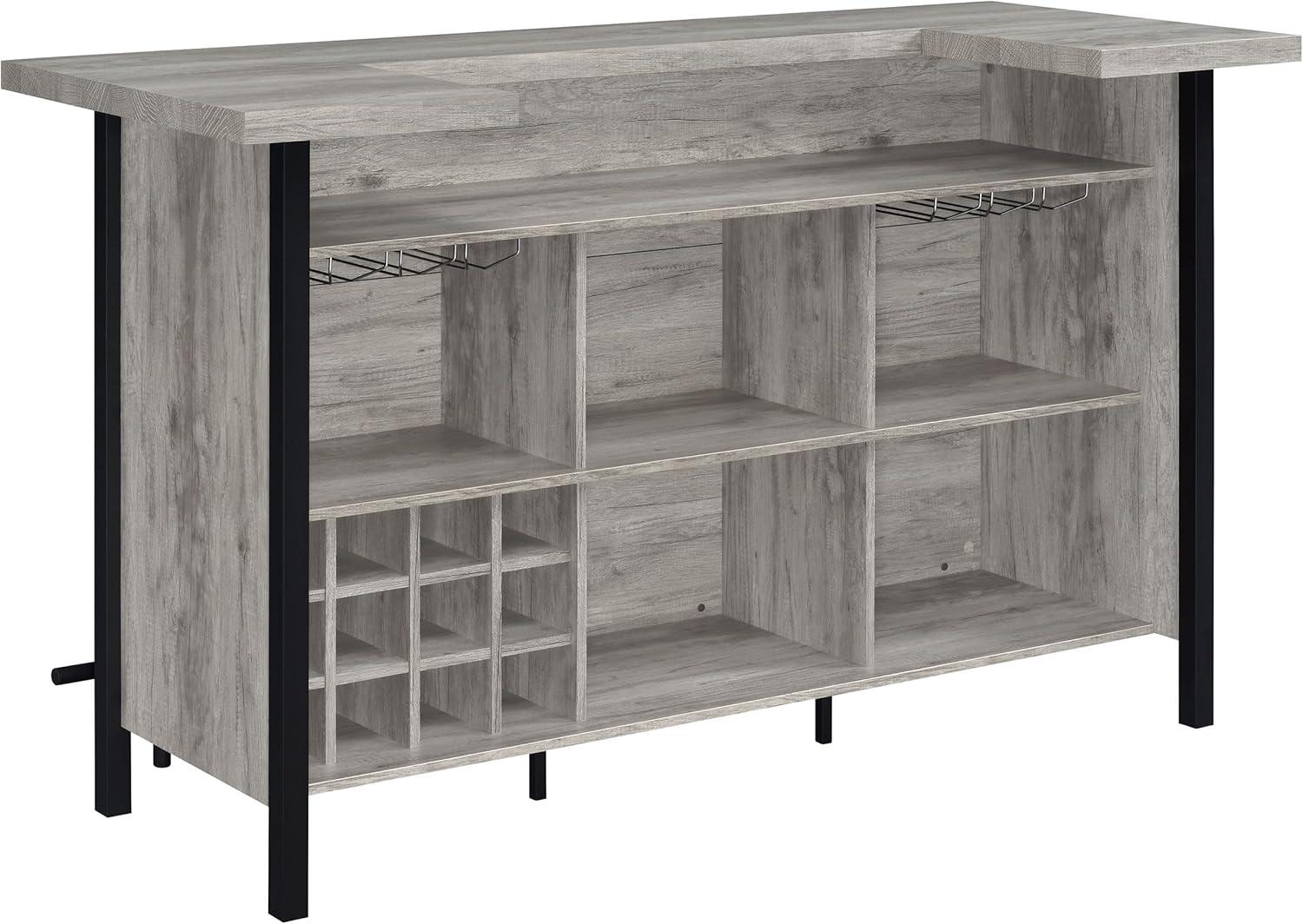 Coaster Farmhouse Wood Storage Bar Unit with Metal Frame in Gray