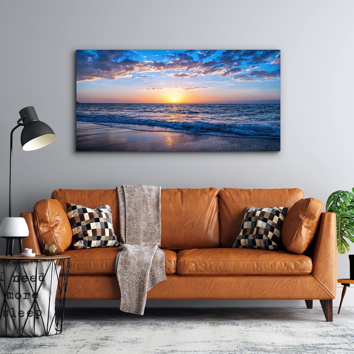 Creowell Wall Art Moon Sea blue Ocean Landscape Paintings Bedroom Canvas Art Print wall art for living room Paintings for Wall Decor and Home Decor -20x16 Inch