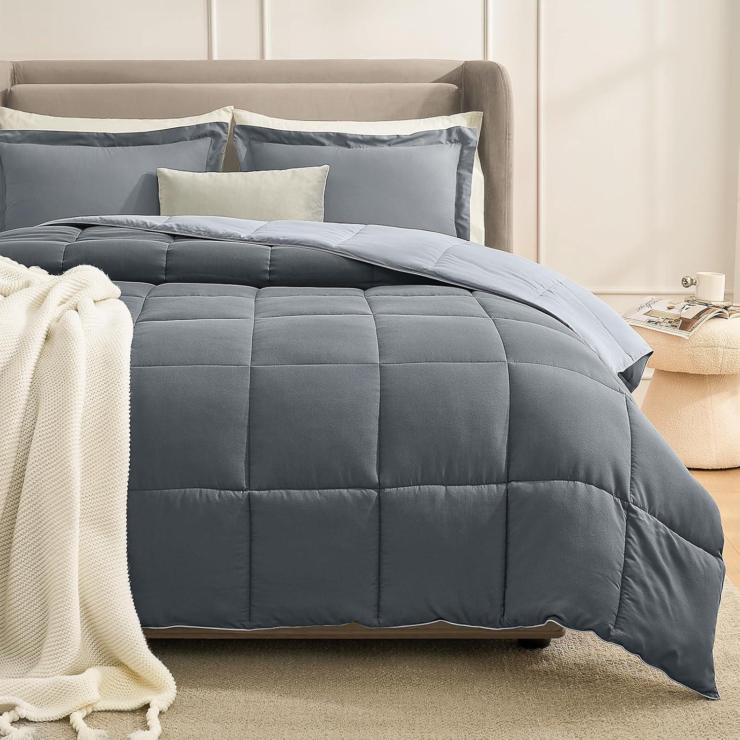 Gray Reversible Queen Down Alternative Comforter Set