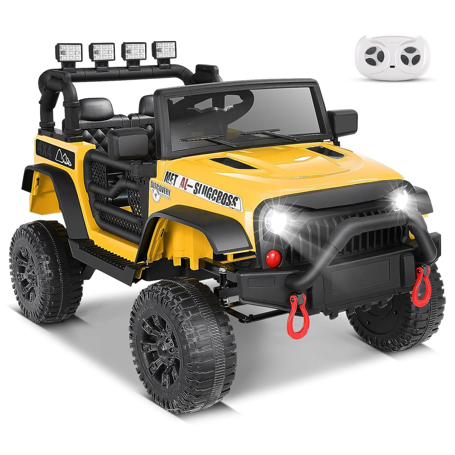Ancheer Alex 24V Electric Ride on Jeeps for Kids, Ride On Car Truck with Remote Control, Battery Power Car Wheels for Kids w/LED Lights, Bluetooth, Music, 3 Speeds, 24 Volt Ride on Toys for Boys and Girls