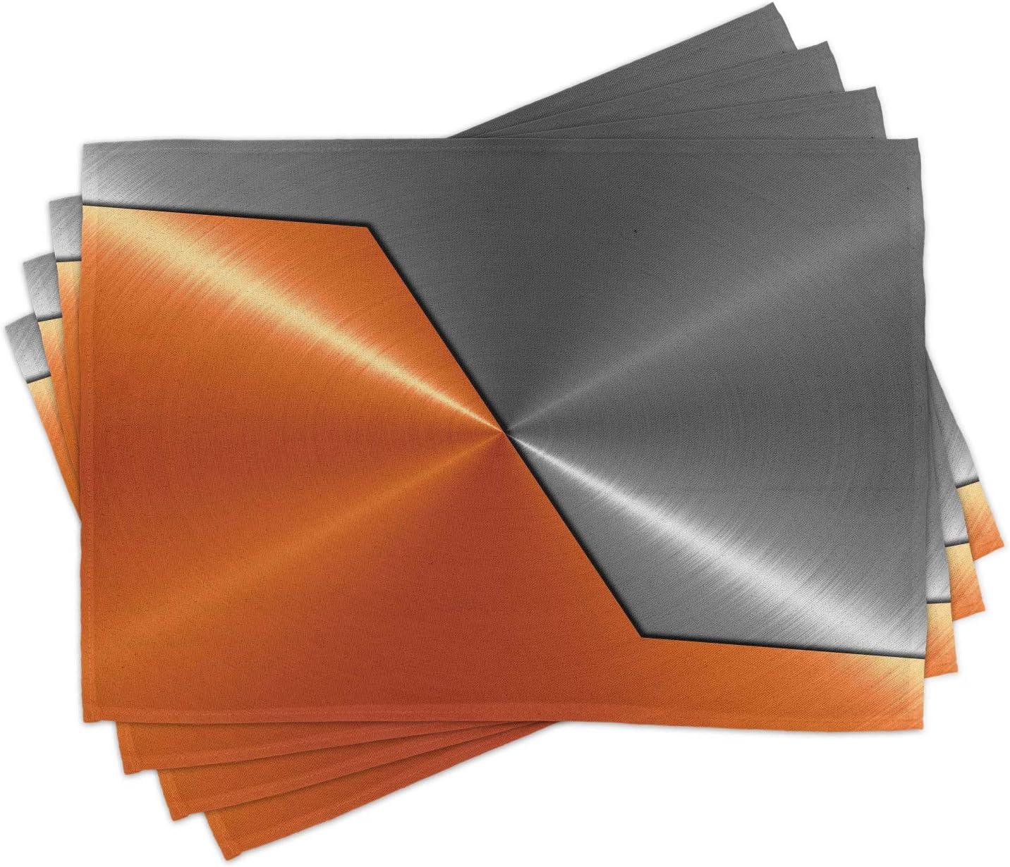 Ambesonne Orange Grey Place Mats Set of 4, Machinery Modern 3D, Standard Size, Orange Grey