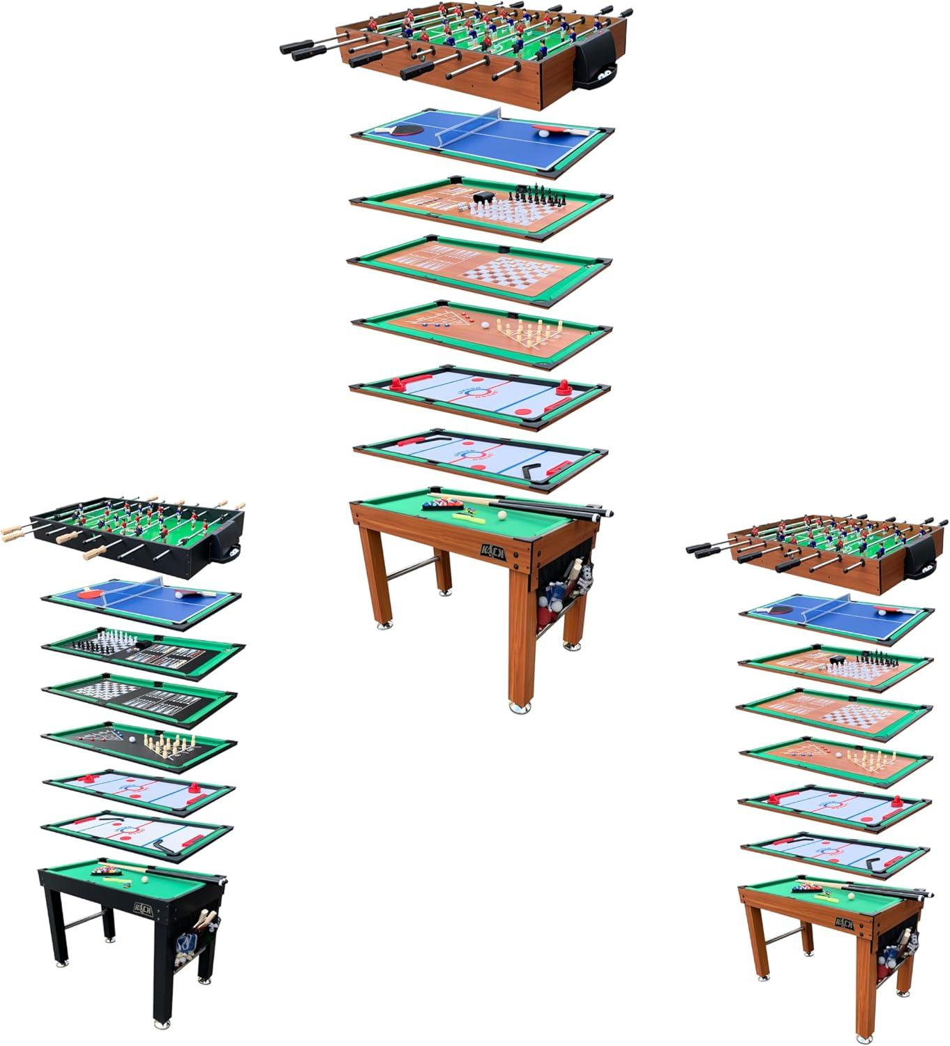 KICK Defender 48″ 10-in-1 Multi-Game Table (Black) - Combo Game Table Set - Foosball, Billiards, Glide Hockey, Ice Hockey, Table Tennis, Chess, Backgammon, Draughts, Bowling, Shuffleboard for Family