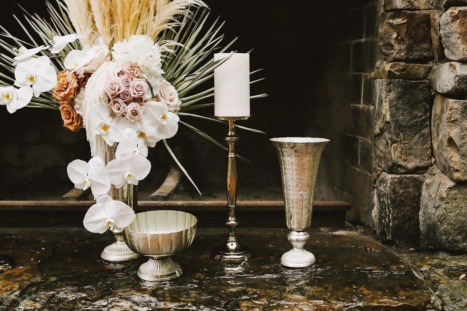 Distressed Champagne Metal Compote Bowl Vase