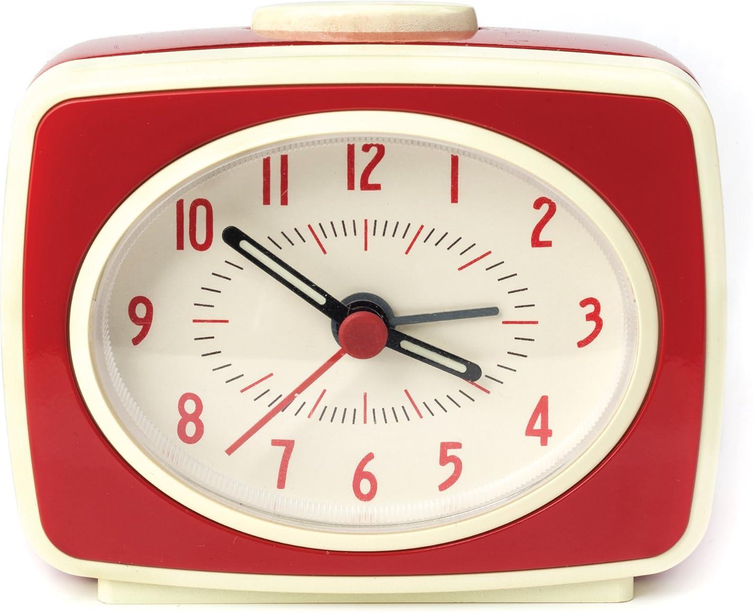 Retro Red and Cream Analog Alarm Clock with Glow Hands