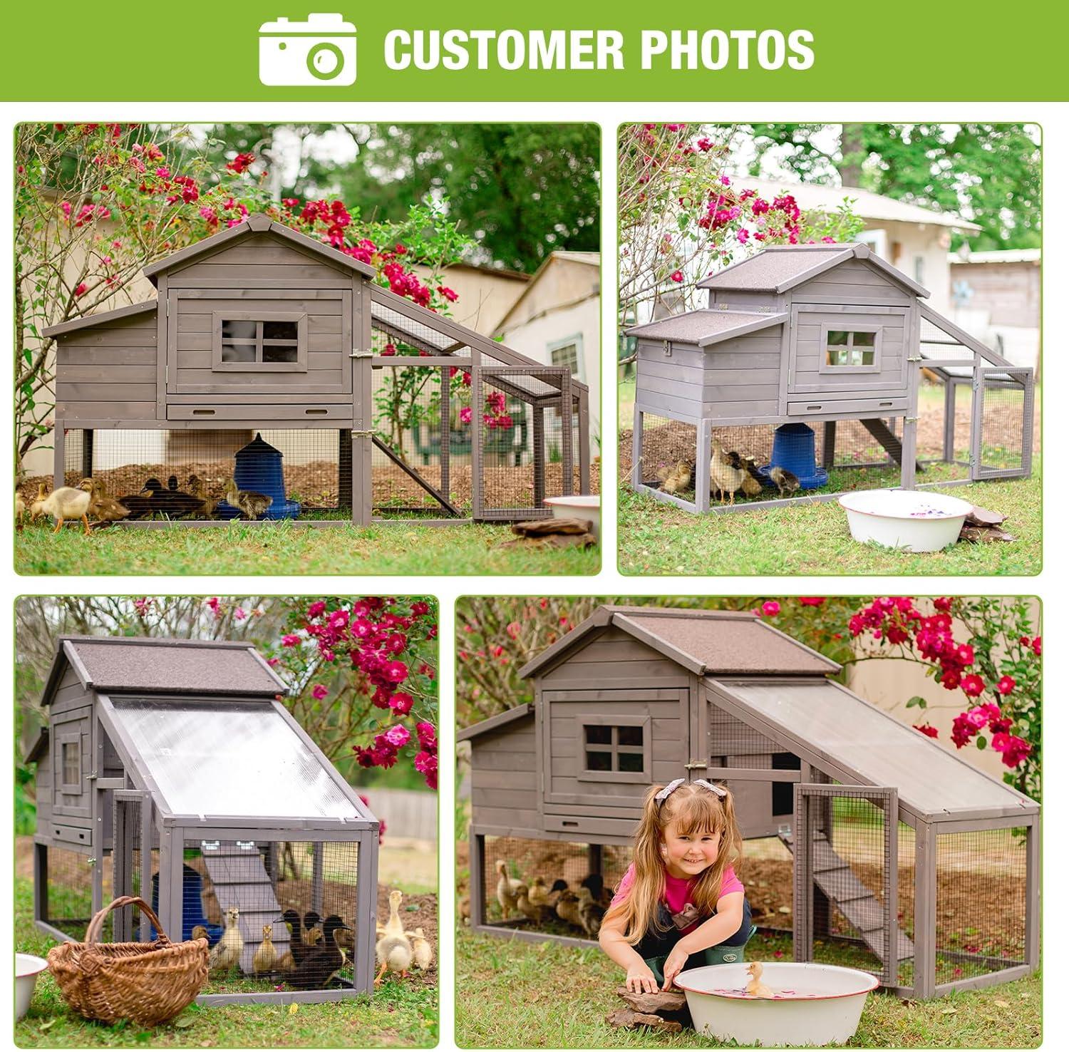Aivituvin Chicken Coop for 4 Chickens, Mobile Chicken House with with Wheels, Outdoor Hen House Poultry Cage with Nesting Box, Leakproof Pull Out Tray and UV-Resistant Roof