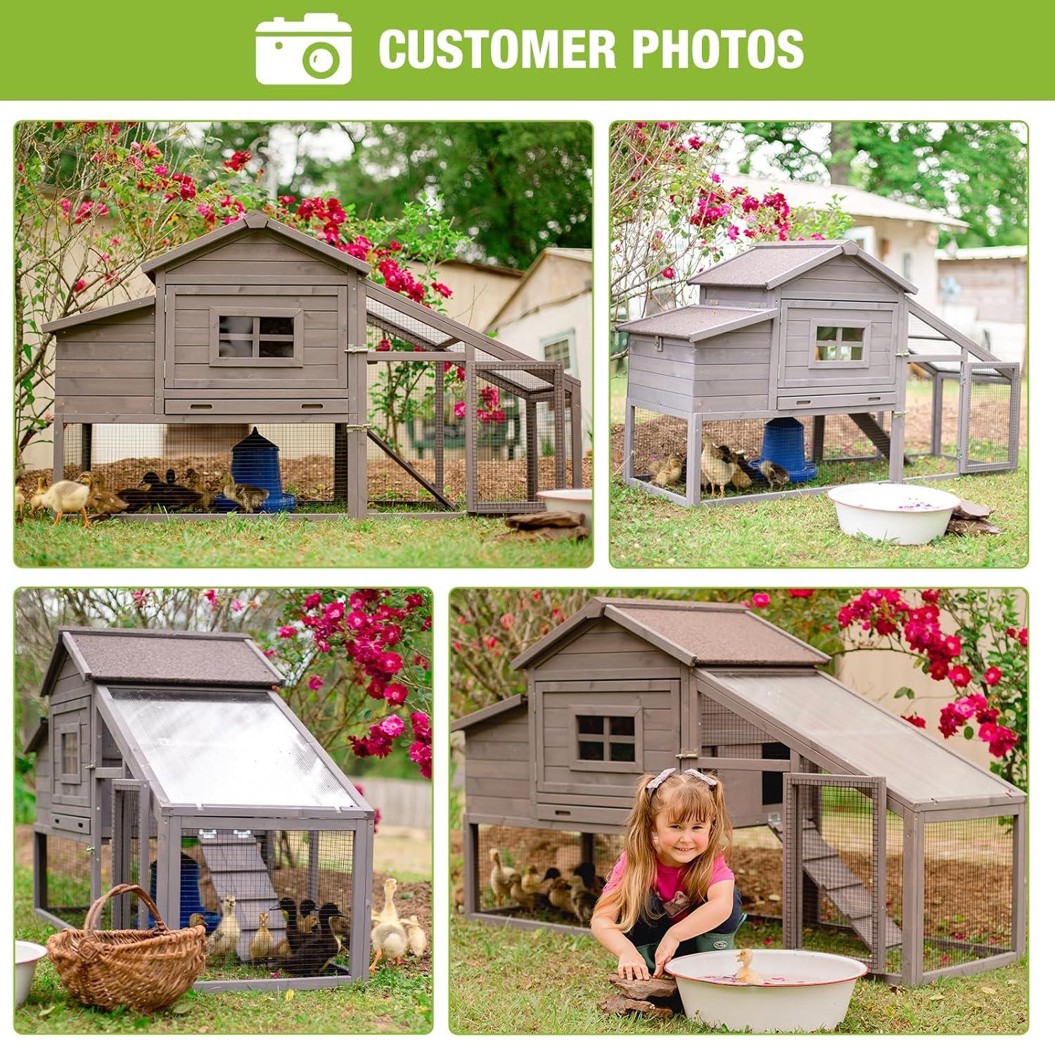 Aivituvin Movable Chicken Coop with Wheels, Large Poultry Cage for Outdoor, Wood Hen House with Nesting Box Backyard Chicken House