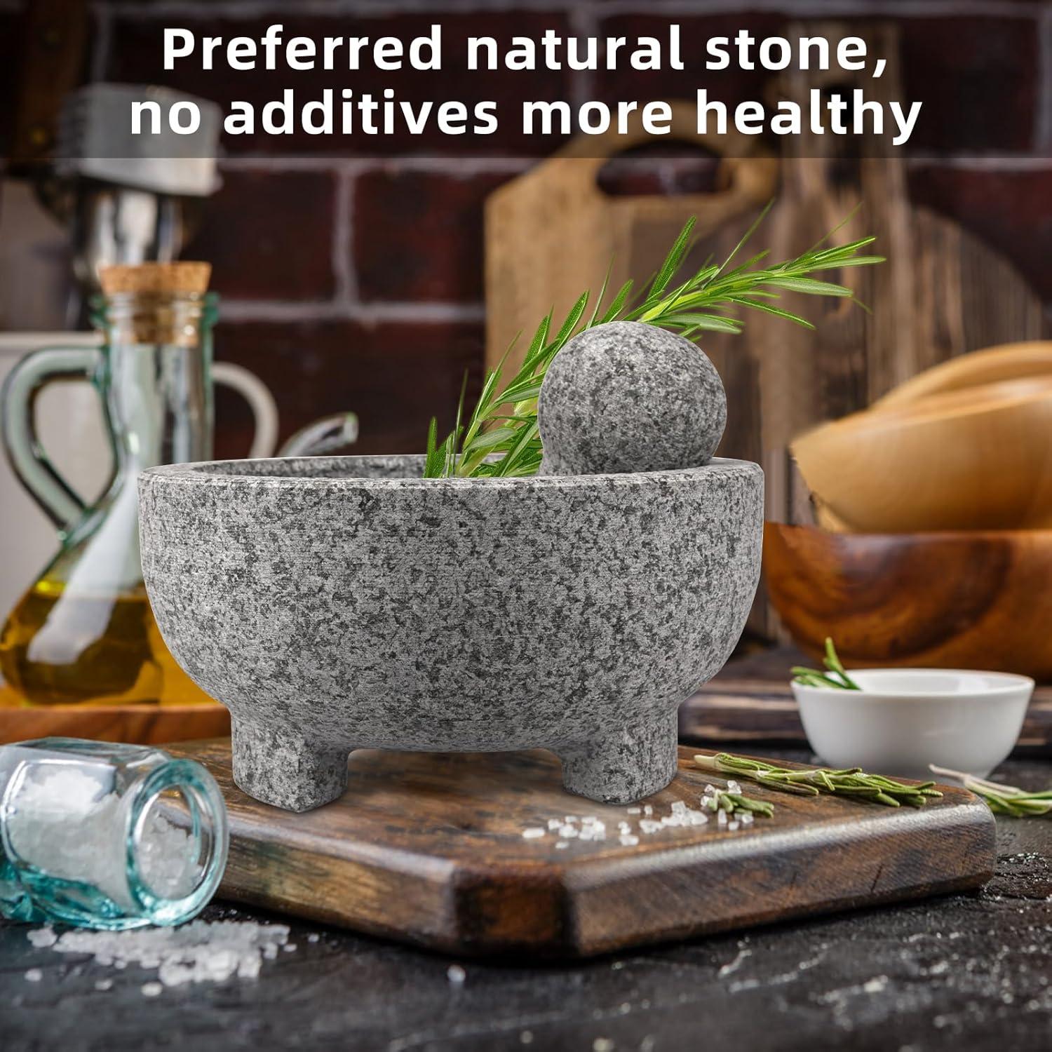 8-Inch Gray Granite Molcajete Mortar and Pestle Set