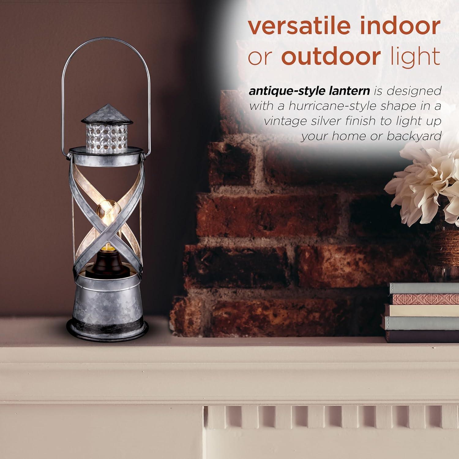 Indoor/Outdoor Metal Vintage Lantern with LED Lights Silver - Alpine Corporation: Hurricane-Style, No Assembly Required