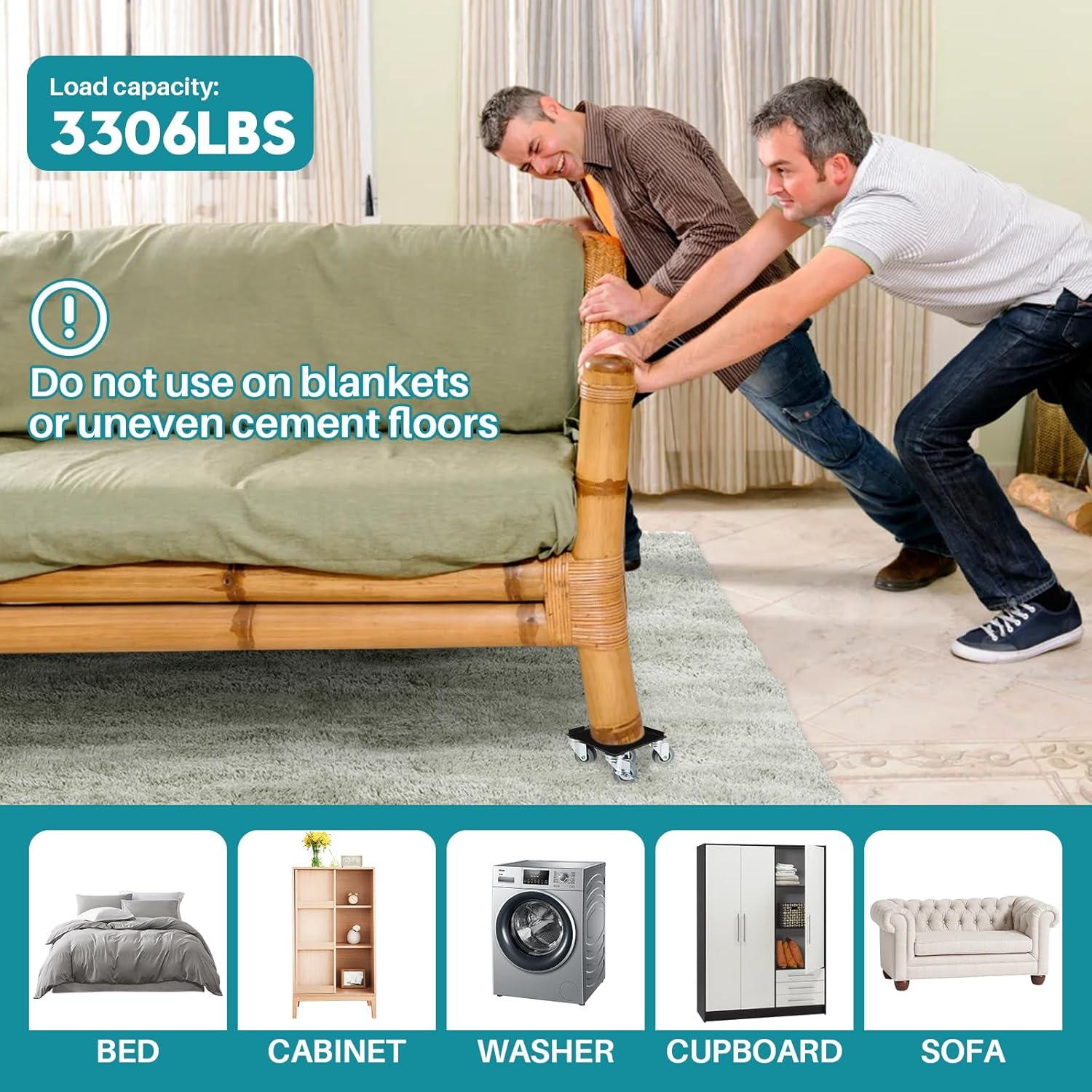 Heavy Duty Black Carbon Steel Furniture Dolly Set with Rubber Wheels