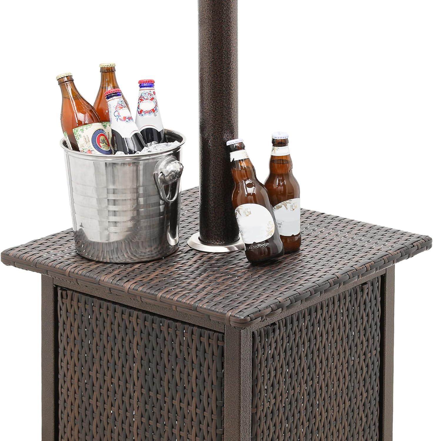 MoNiBloom Outdoor Patio Heater, 48,000 BTU Gas Propane Standing Patio Heater with Table Top for Commercial & Residential Use, Brown