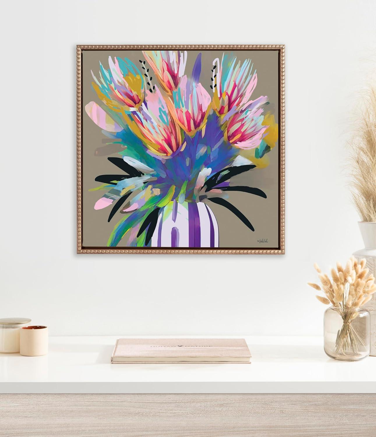 Sylvie Beaded Bright Flowers Framed Canvas by Inkheart Designs Gold - Kate & Laurel All Things Decor