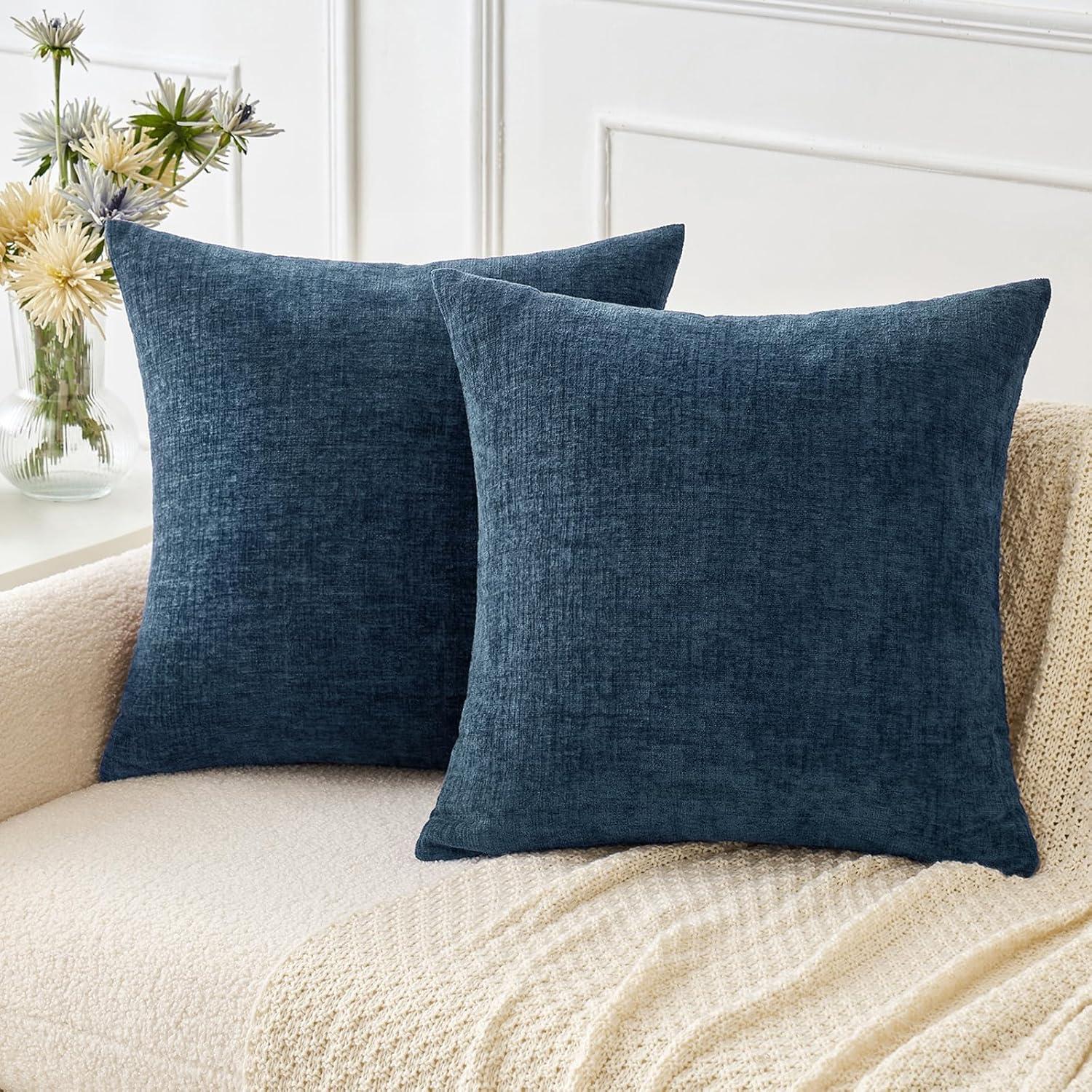 Navy Blue 18"x18" Textured Polyester Euro Throw Pillow Covers