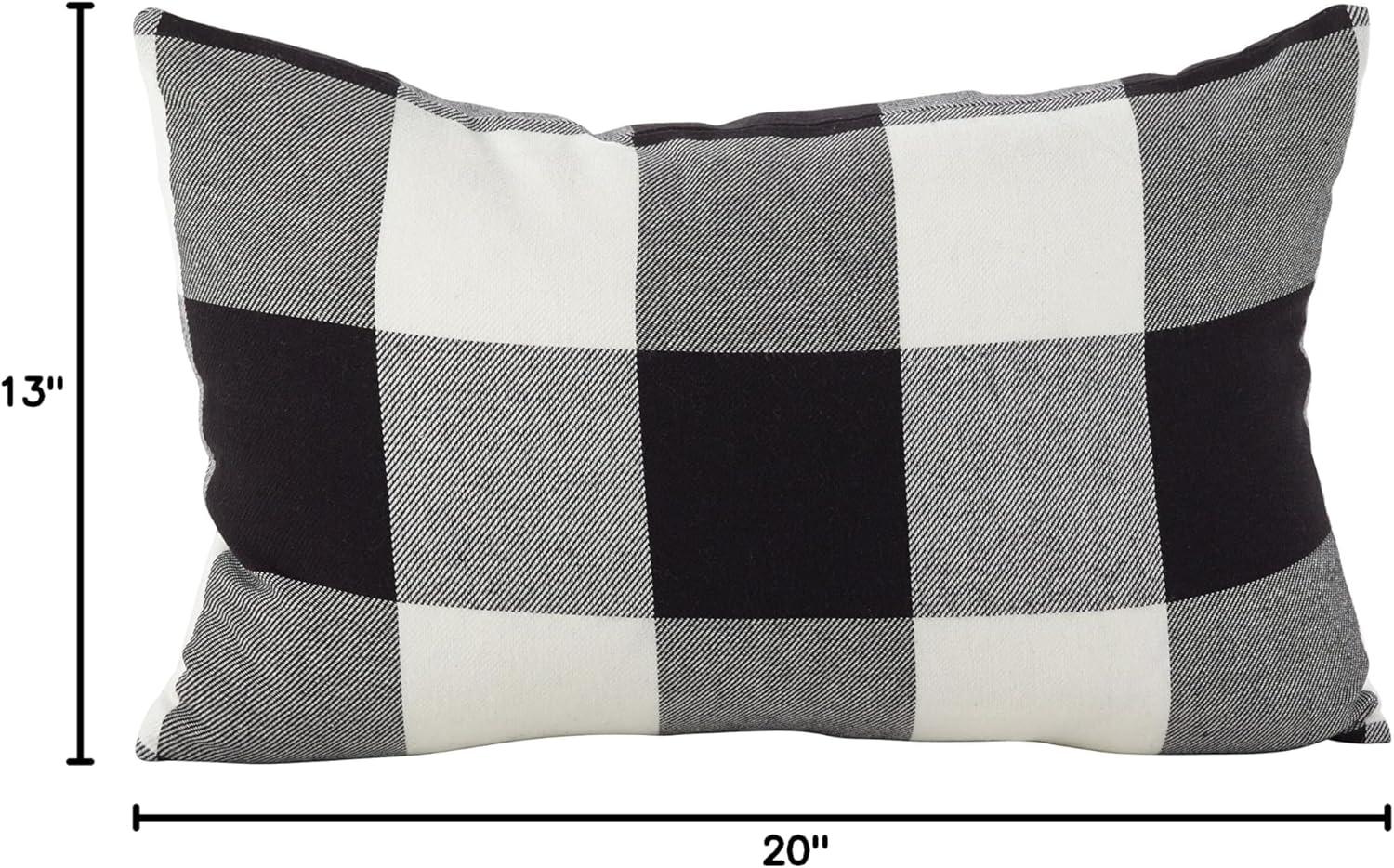 SARO 9025P.BK1320B 13 x 20 in. Rectangle Buffalo Check Plaid Design Cotton Down Filled Throw Pillow  Black