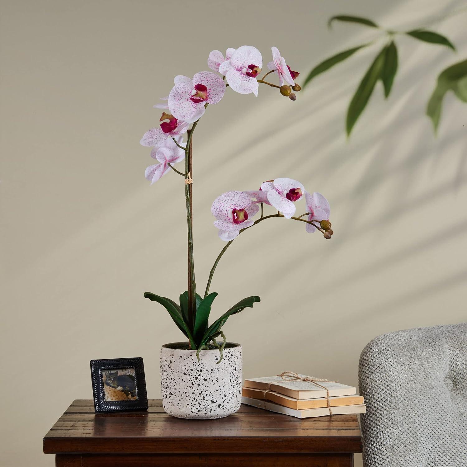 Pink Spotted Artificial Orchid in Oval Plastic Pot