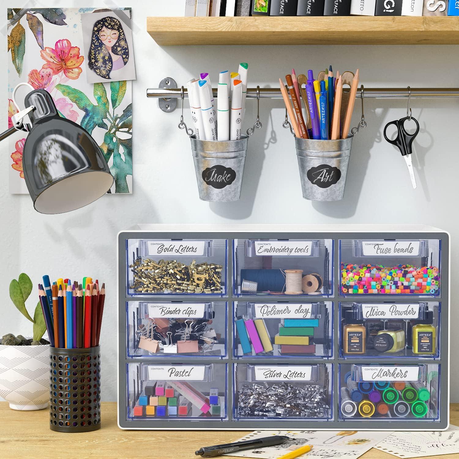 Arteza 9-Drawer Multipurpose Semi-Clear Storage Cabinet in Gray