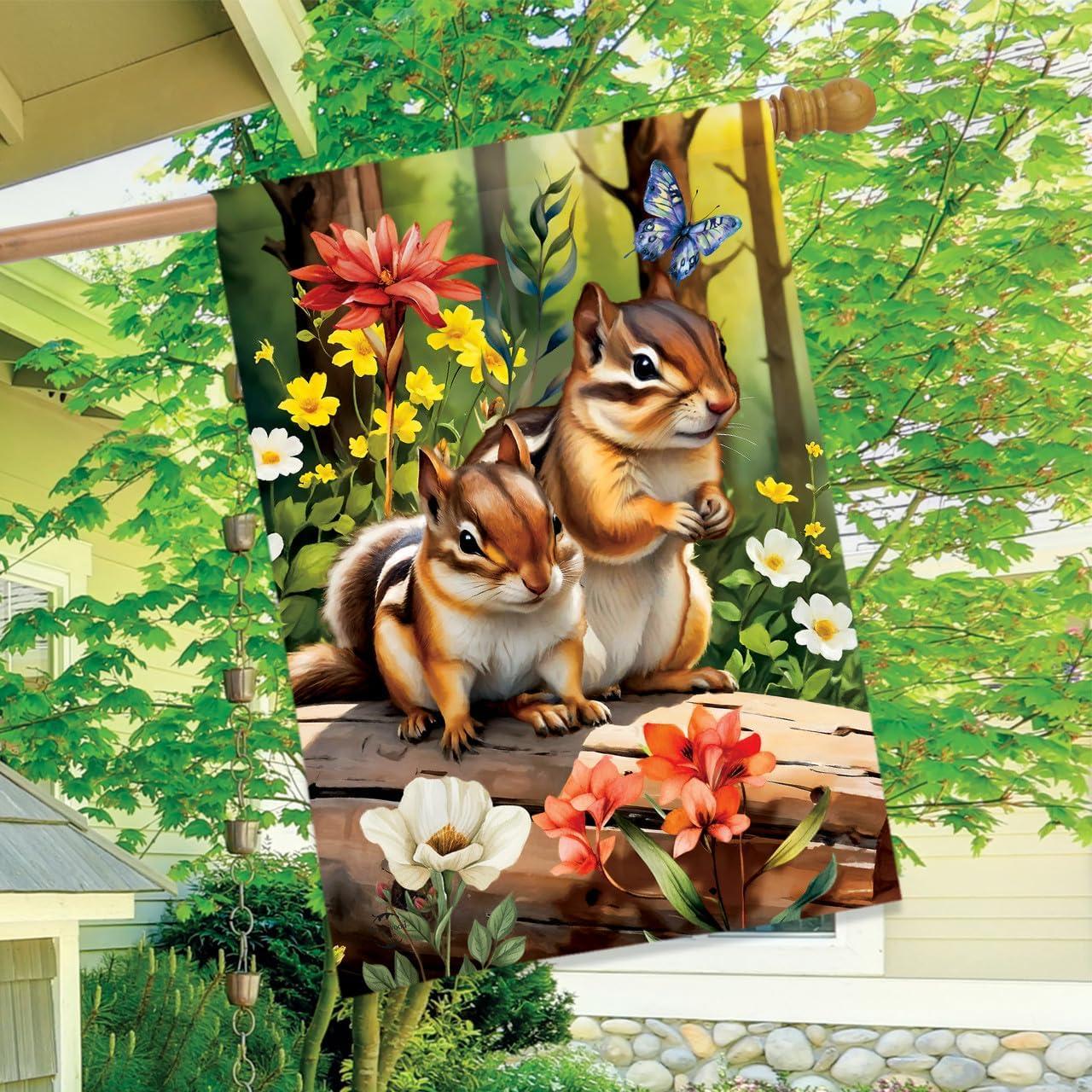 Briarwood Lane Spring House Flag 40x28 For Outdoor Chipmunks For Spring House Flag