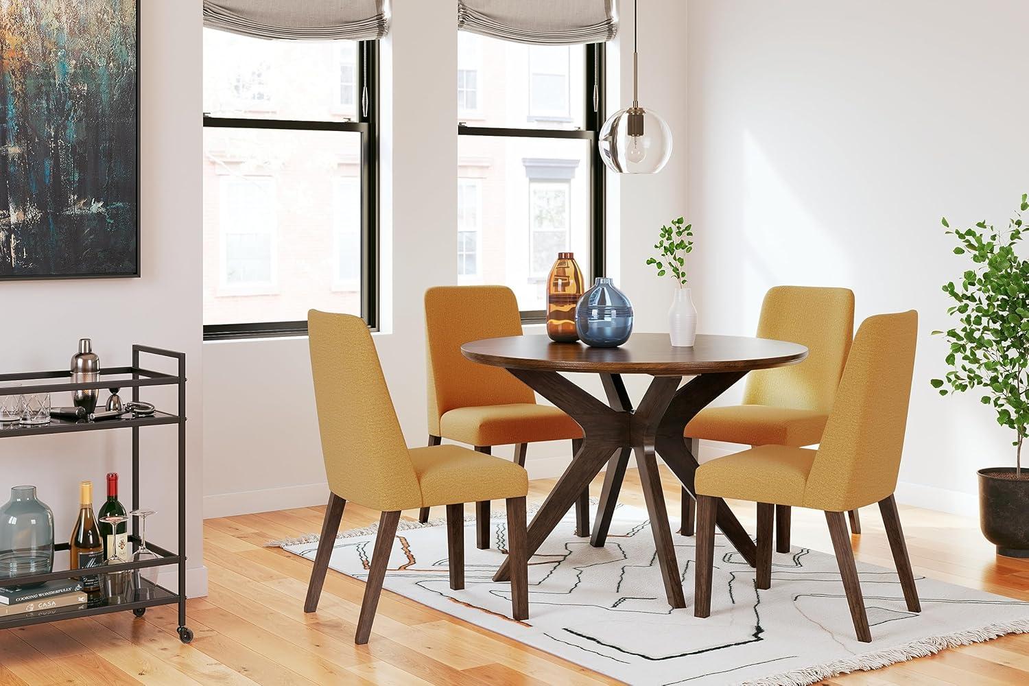 Mustard Yellow and Brown Upholstered Wood Side Chair Set