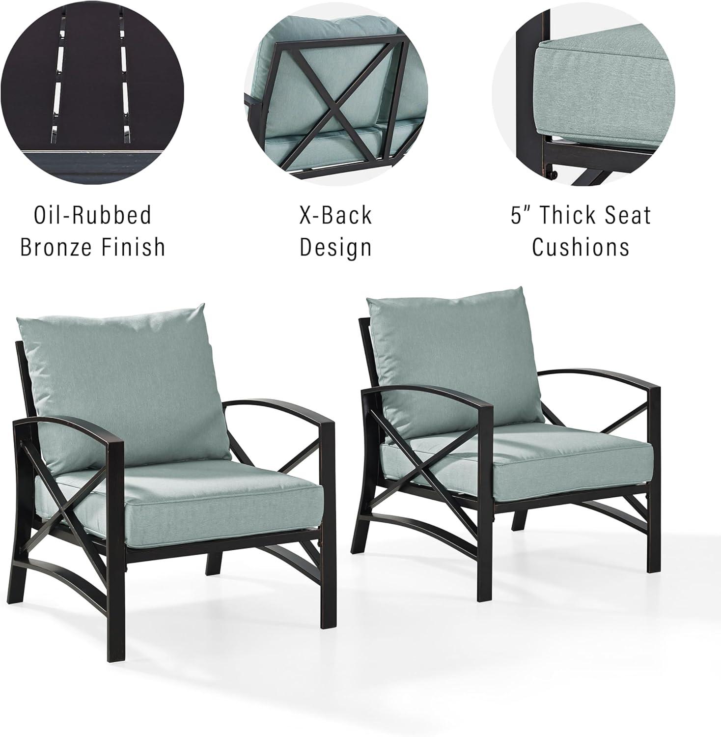 2pc Kaplan Outdoor Chair Set Mist - Crosley: Steel Frame Patio Seating with UV-Resistant Cushions