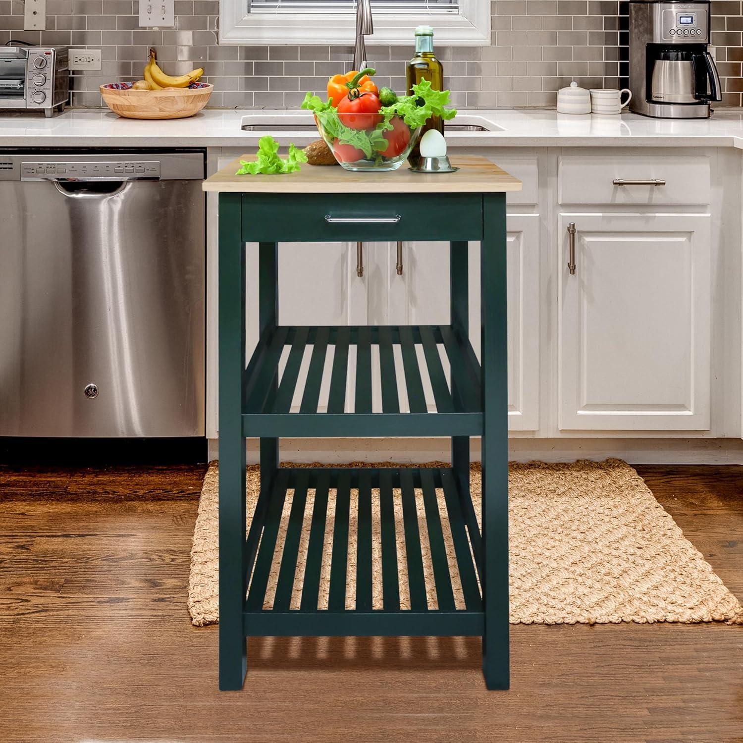 Sunrise Kitchen Island with Solid Wood Top, Hunter Green