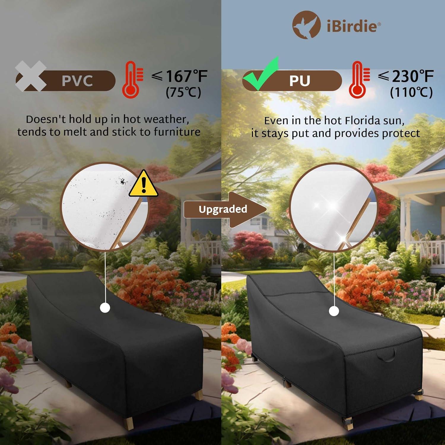 iBirdie Outdoor Lounge Chaise Chair Cover 60L x 26W x 34H inch Waterproof Patio Furniture Covers Lawn Pool Chair Cover 1 Pack Black