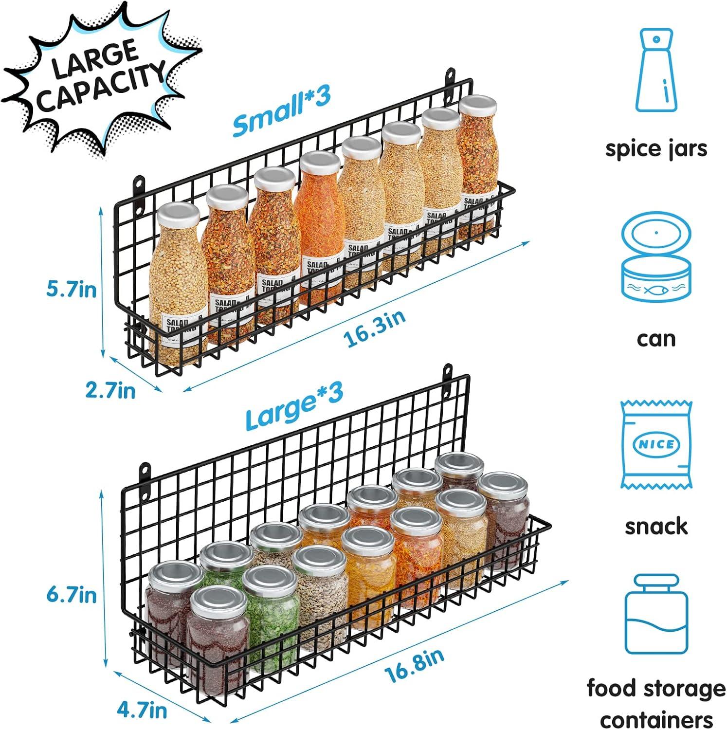 Black 6-Tier Iron Wall Mounted Spice Rack Organizer