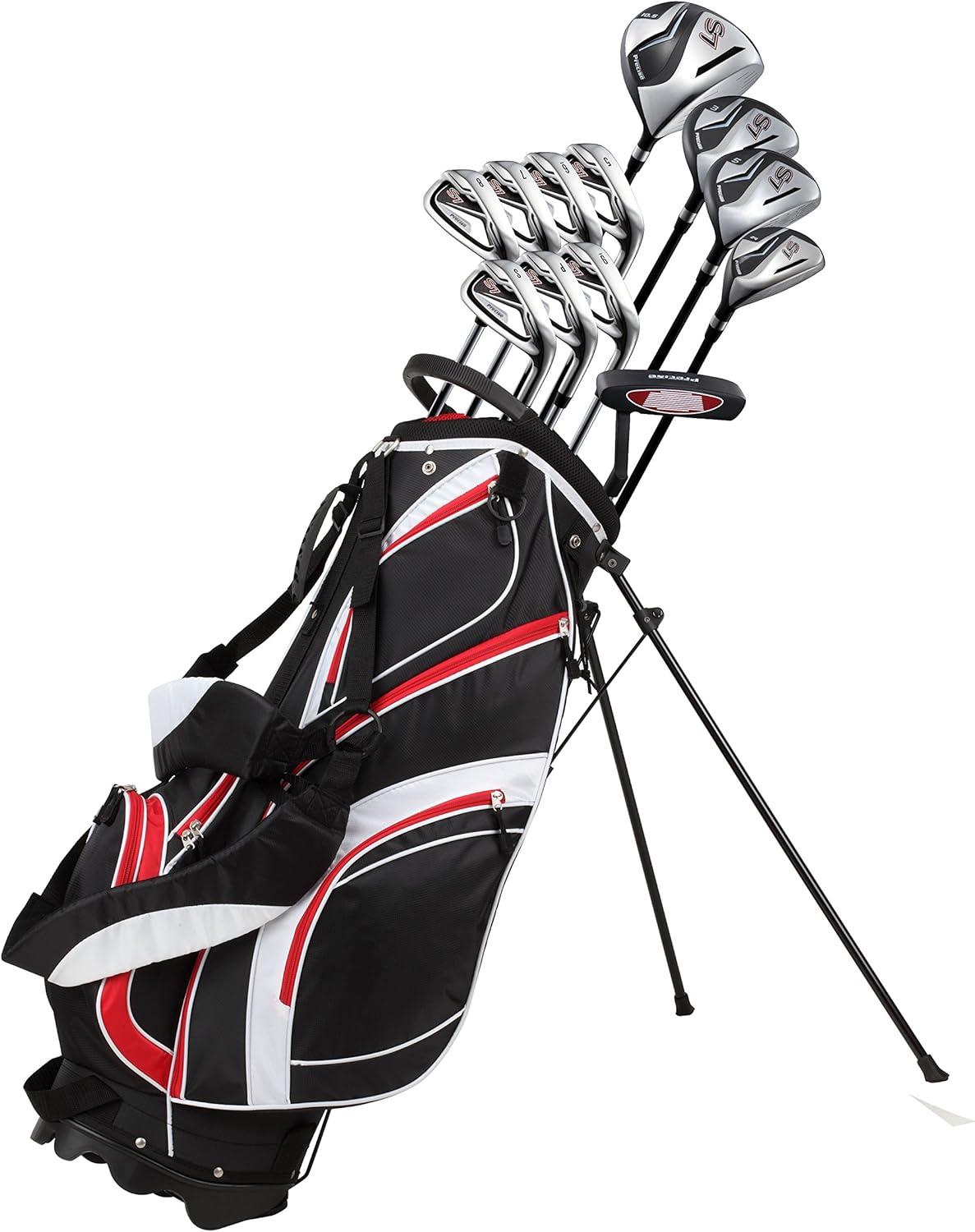 Precise S7 Men's Complete 18 Piece Right Handed Golf Clubs Package Set w/ Titanium Driver, Red Model, Tall Size
