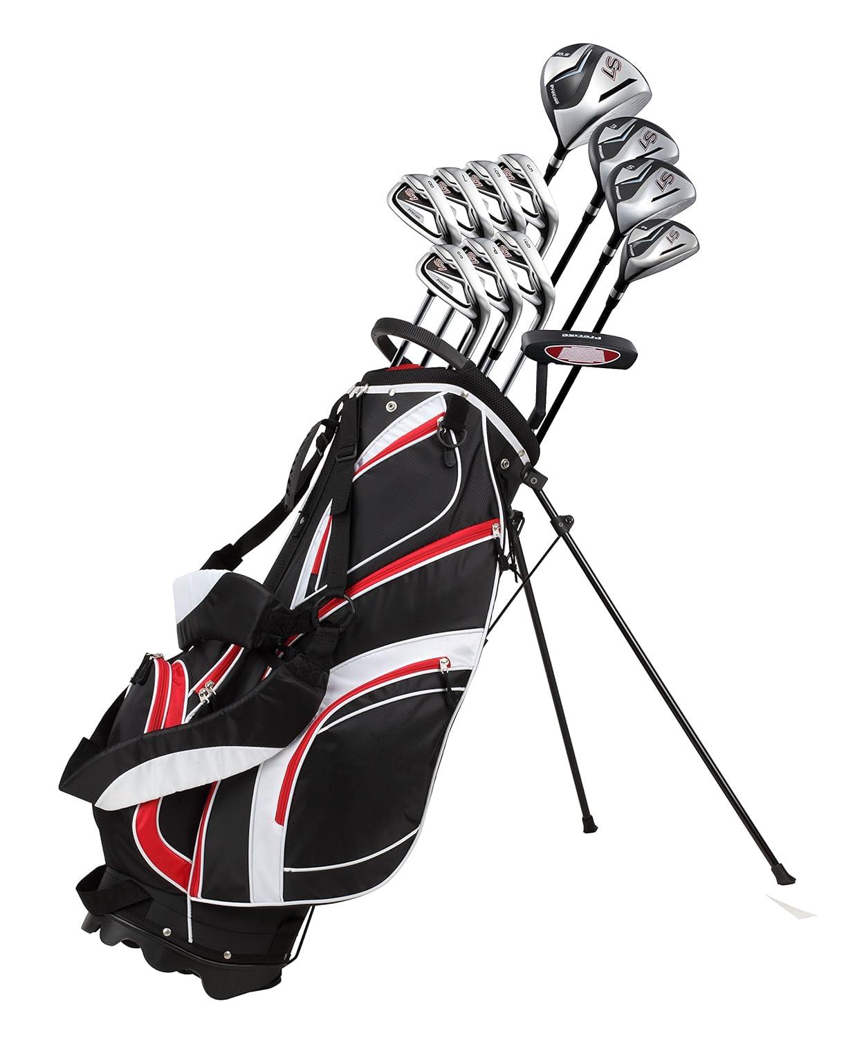 Precise S7 Men's Complete 18 Piece Right Handed Golf Clubs Package Set w/ Titanium Driver, Red Model, Tall Size