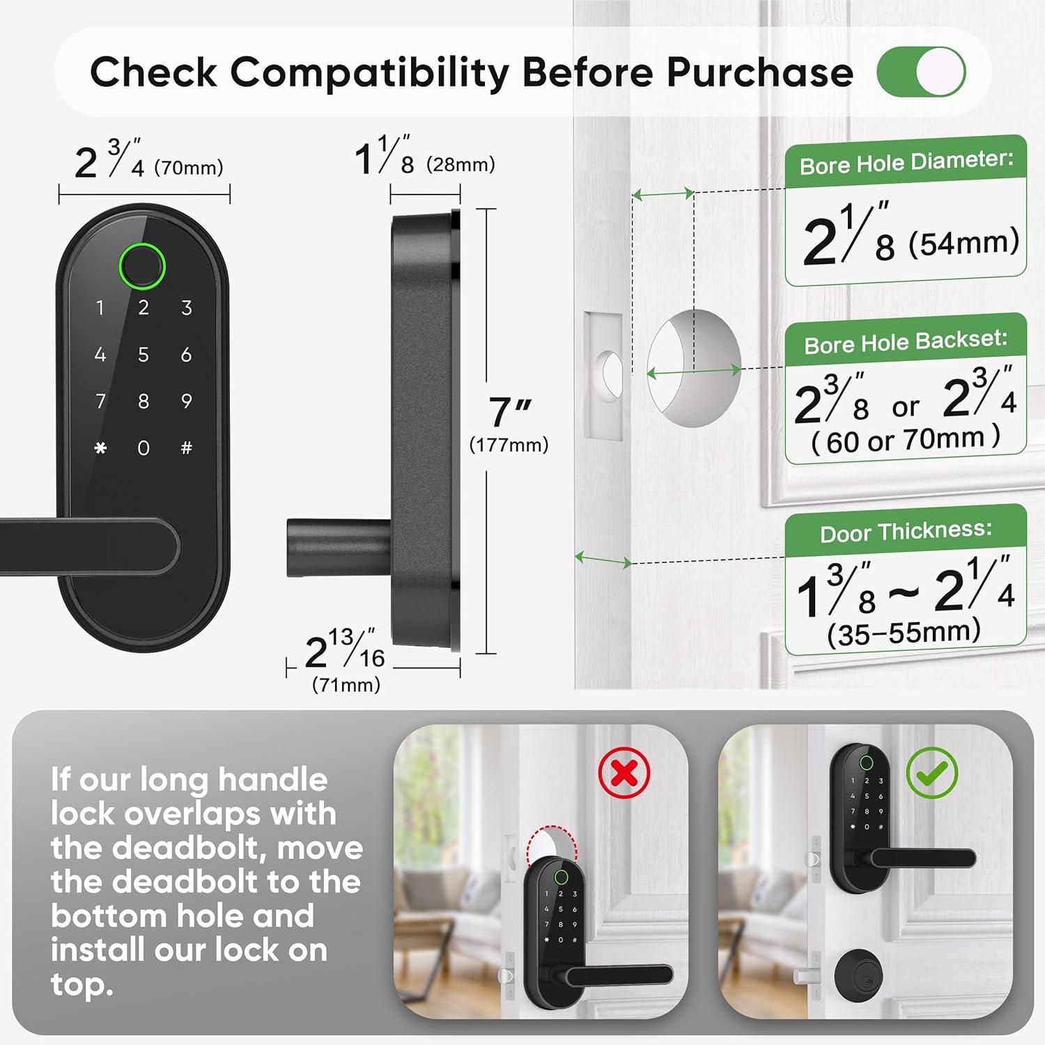 Black Keyless Entry Biometric Smart Door Lock with Keypad