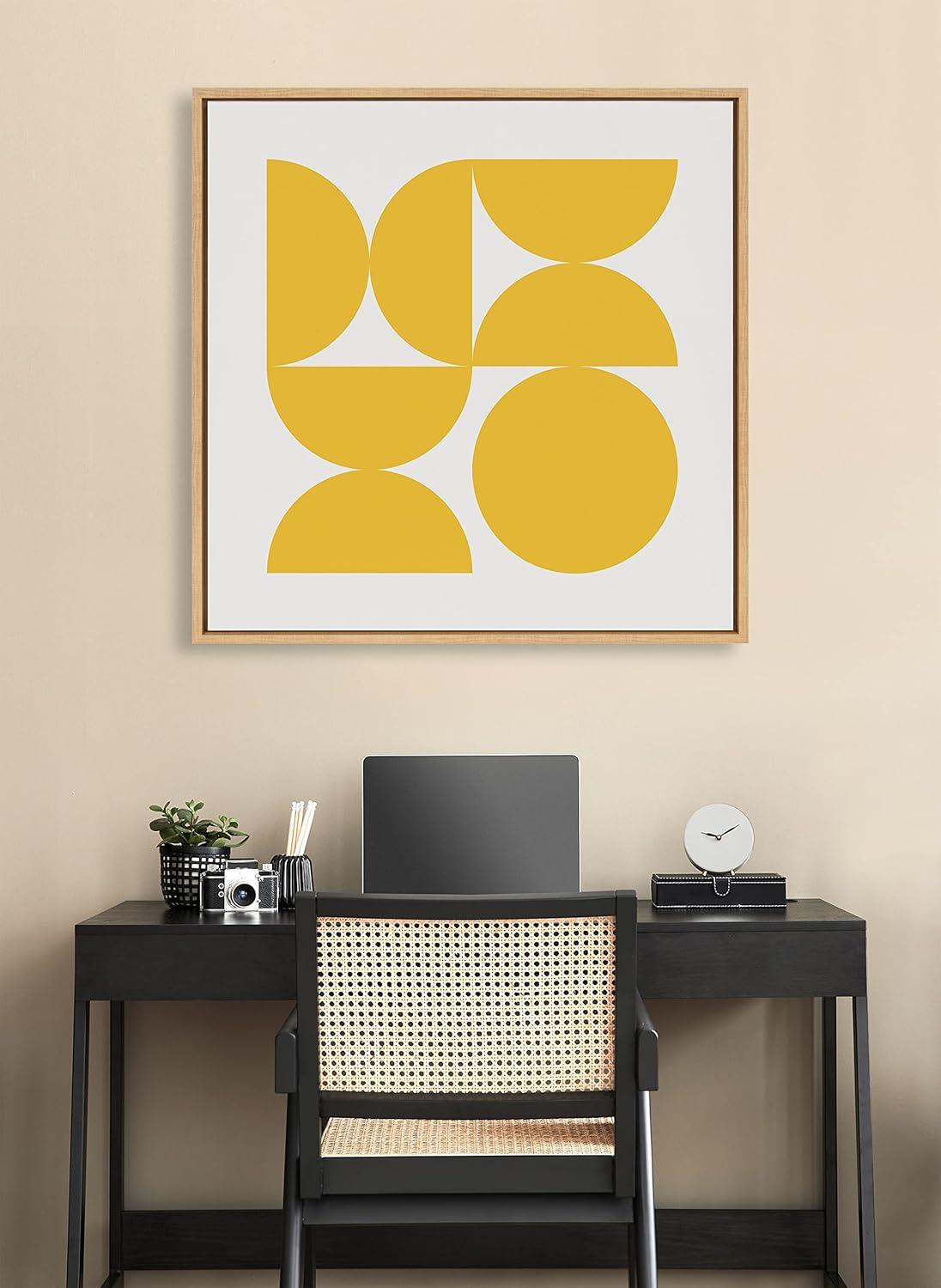 Sunshine Yellow Geometric Abstract Canvas Wall Art, 30x30 Natural Frame