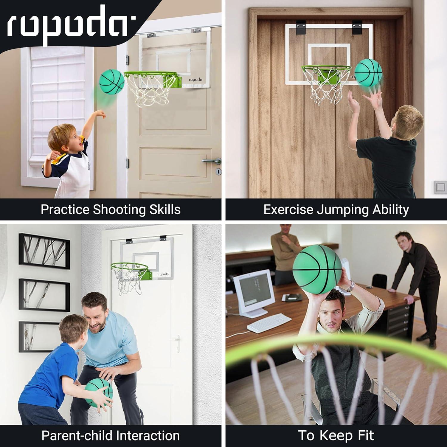 ropoda Mini Basketball Hoop - Glow in The Dark, Over The Door Basketball Hoop Indoor, Indoor Basketball Hoop Backboards for Teens and Adults, Mini Hoop for Kids with 4 Balls and Pump
