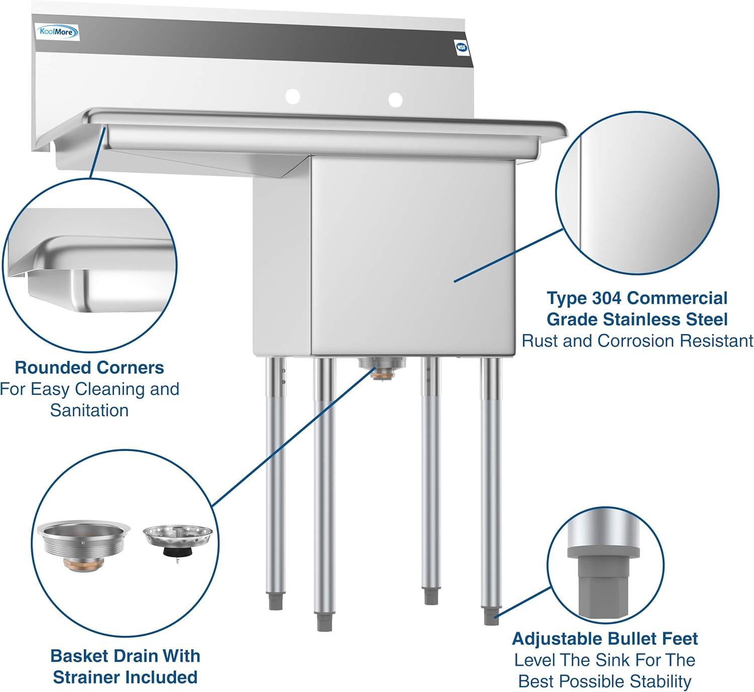 Stainless Steel Commercial Kitchen Utility Sink with Drainboard