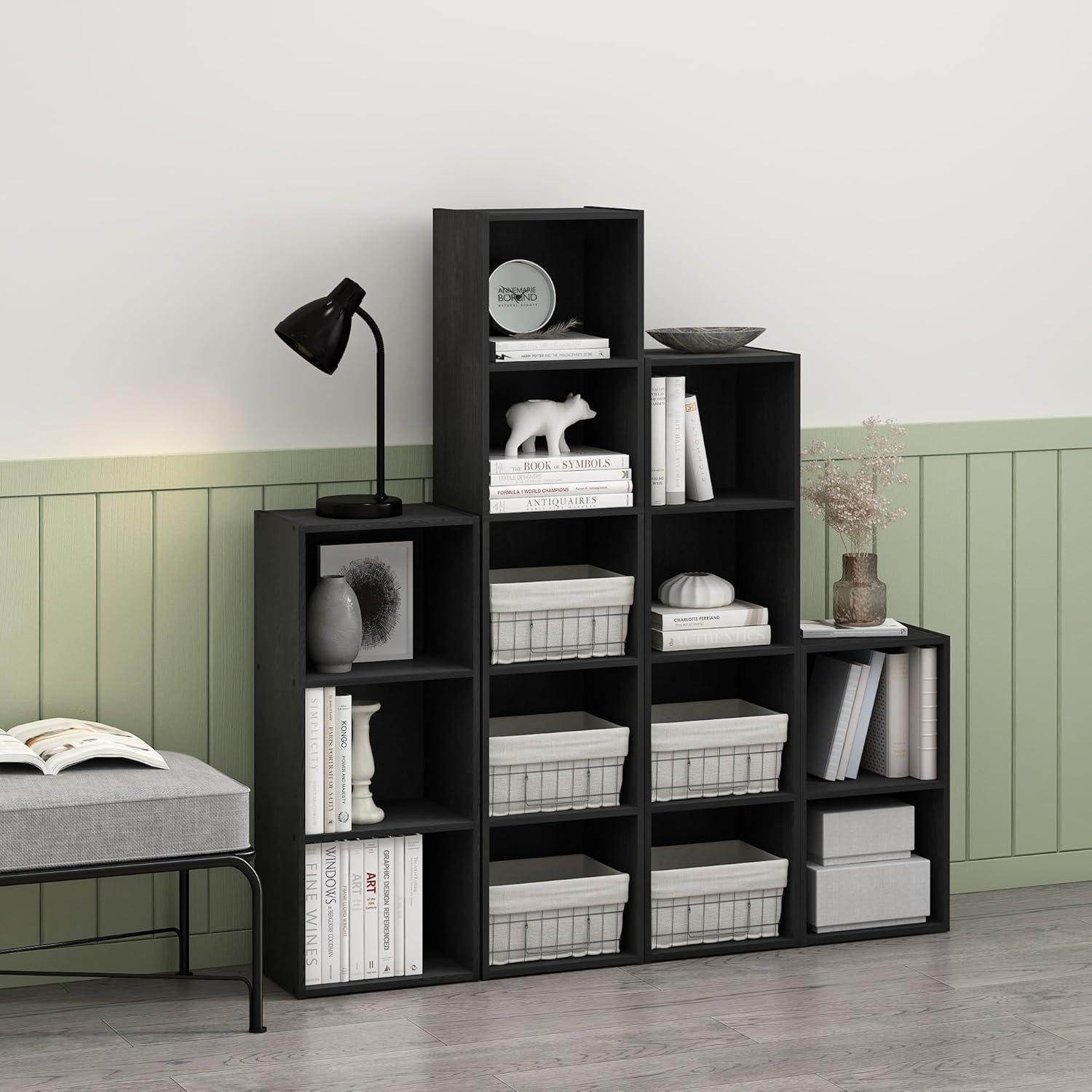 Black 2-Tier Composite Wood Cube Bookcase