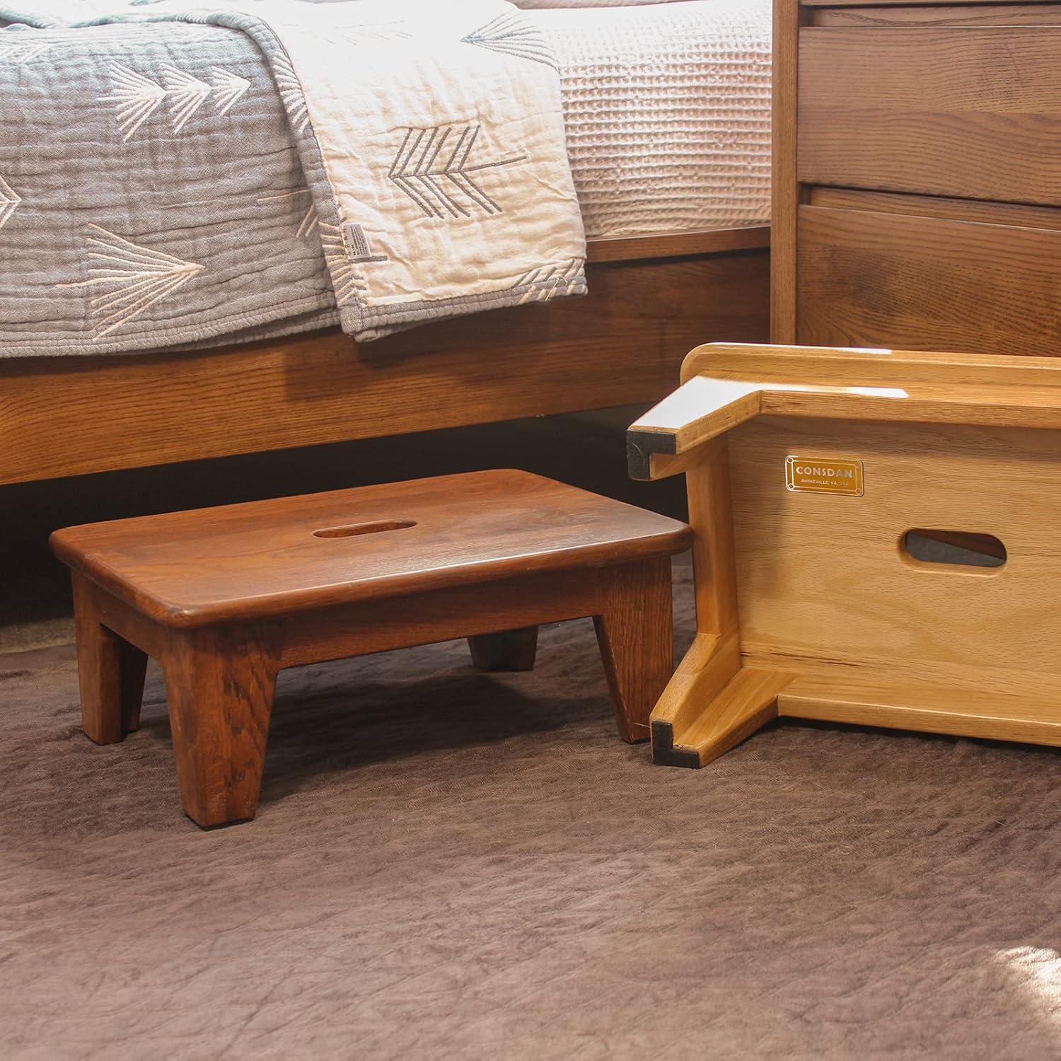 Chocolate Oak Wooden Step Stool with Non-Slip Mat