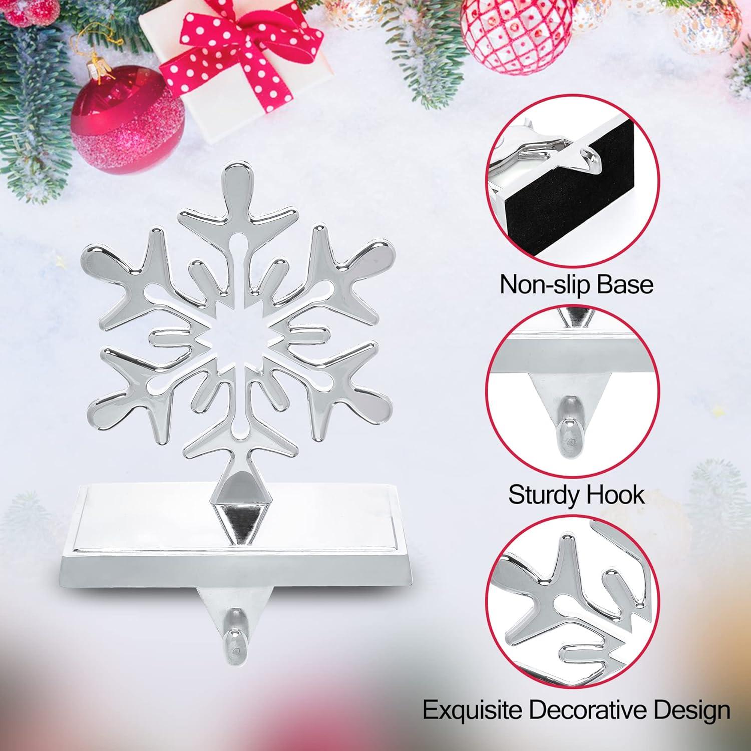 Season 4 Sparkles 4 Pieces Snowflake Stocking Holder Metal for Hanging Stockings