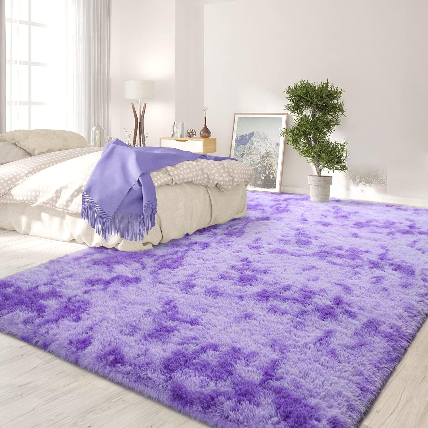 Noahas Fluffy Shaggy Rugs, 5x8 Feet Purple Plush Rugs for Girls Bedroom, Soft Kids Room Carpets, Large Bedside Rug, Upgrade Non-Slip Rugs for Children Nursery Dorm Home Decor, Purple