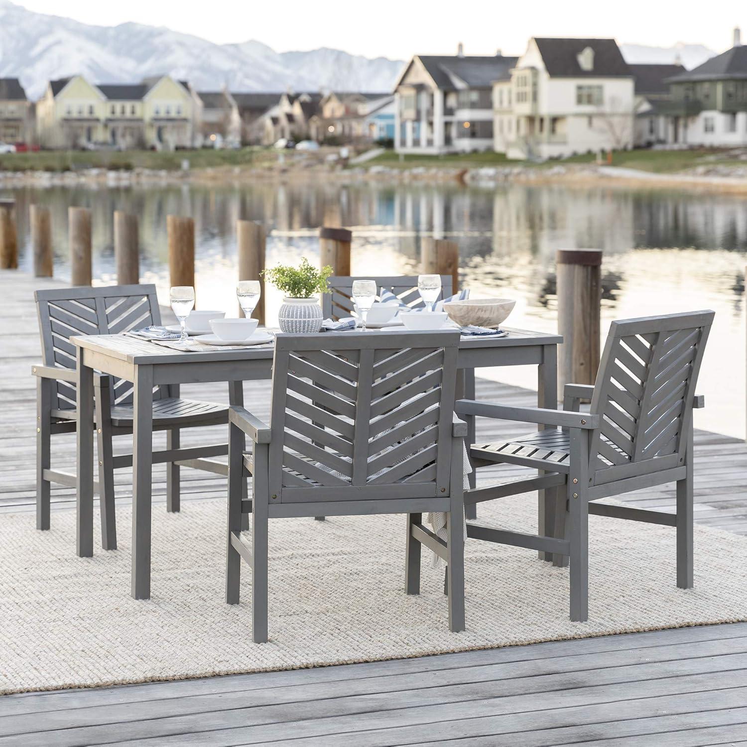 Walker Edison 5-Piece Chevron Outdoor Patio Dining Set in Dark Brown