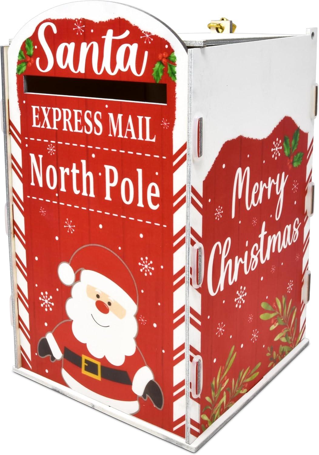 Gift Boutique Christmas Mailbox Letters to Santa Mail Box Xmas Decorations Gift Wish List to North Pole Wooden Delivery Postbox for Indoor Outdoor Home Classroom Porch Decor Easy Assembly Required