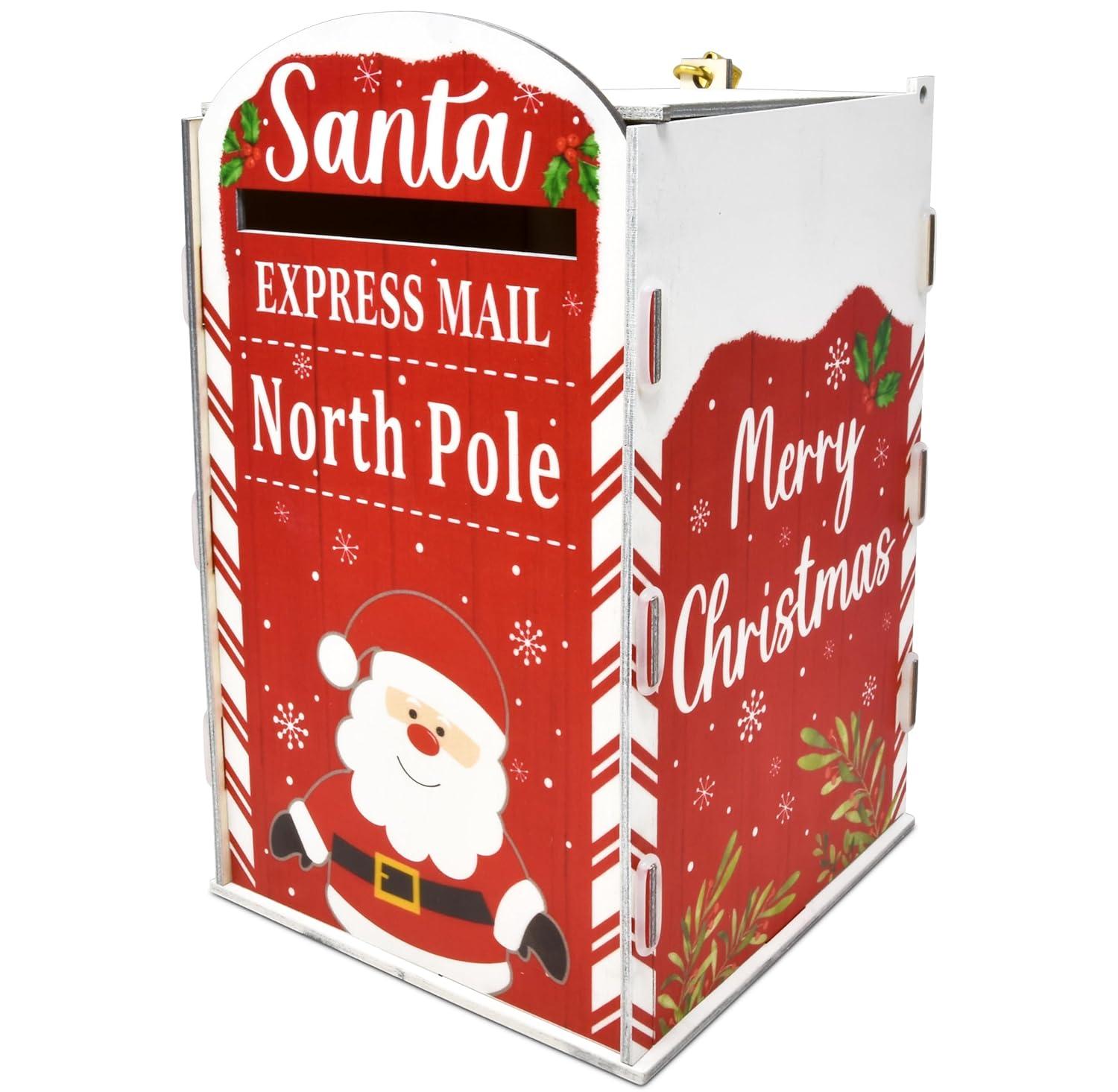 Gift Boutique Christmas Mailbox Letters to Santa Mail Box Xmas Decorations Gift Wish List to North Pole Wooden Delivery Postbox for Indoor Outdoor Home Classroom Porch Decor Easy Assembly Required