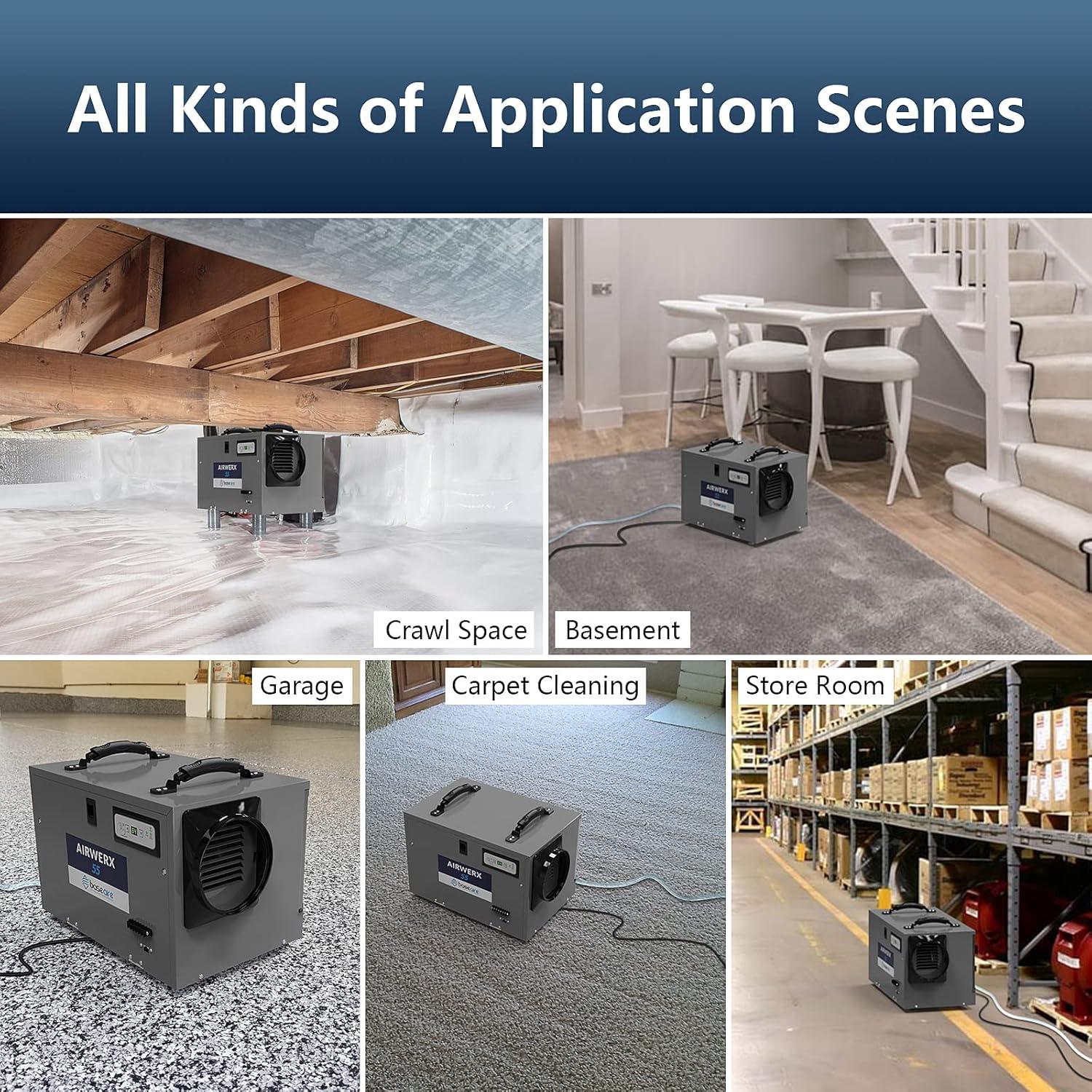BaseAire AirWerx 55 Dehumidifier for Crawl Space Basement Commercial Dehumidifier with Continuous Drain Hose