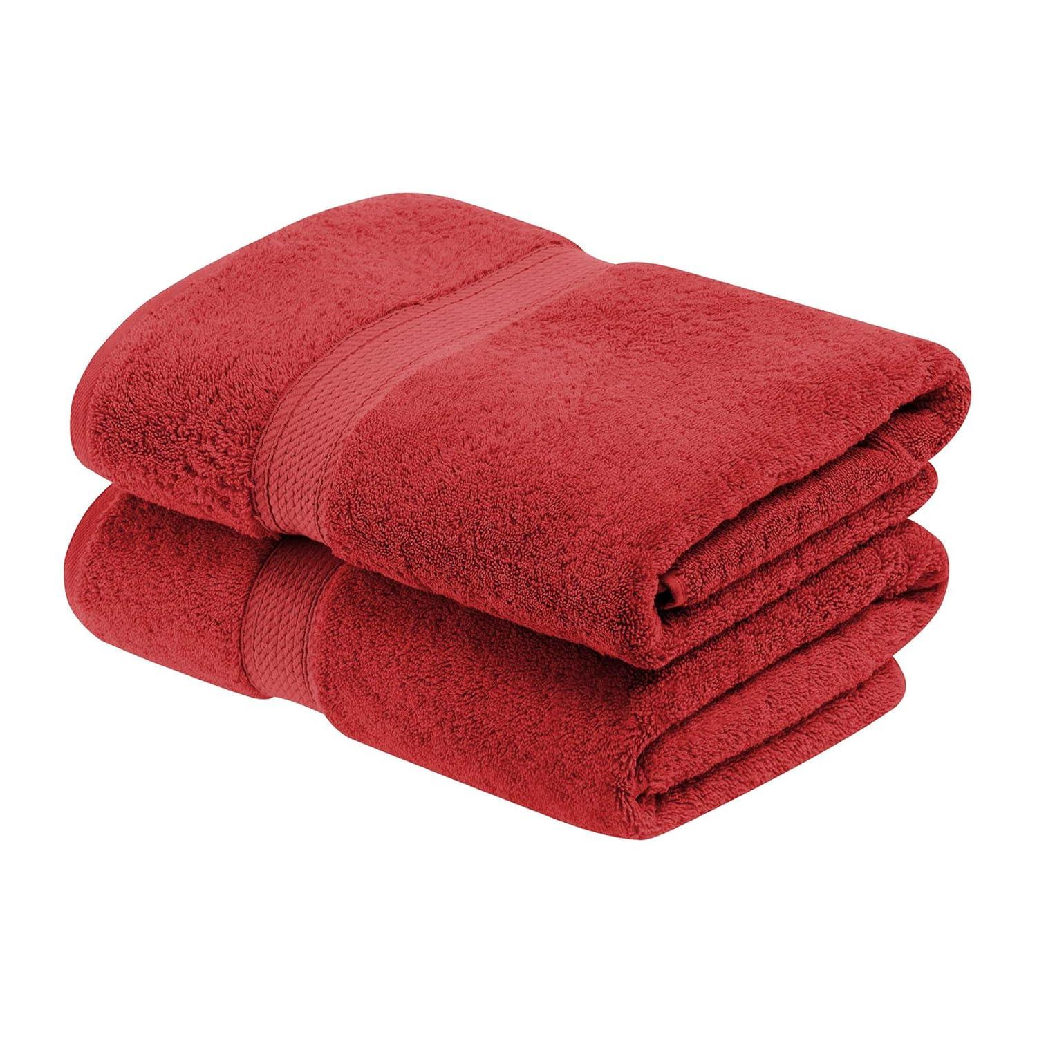 Superior Egyptian Cotton Pile Bath Towel Set of 2, Ultra Soft Luxury Towels, Thick Plush Essentials, Absorbent Heavyweight, Guest Bath, Hotel, Spa, Home Bathroom, Shower Basics, Coral