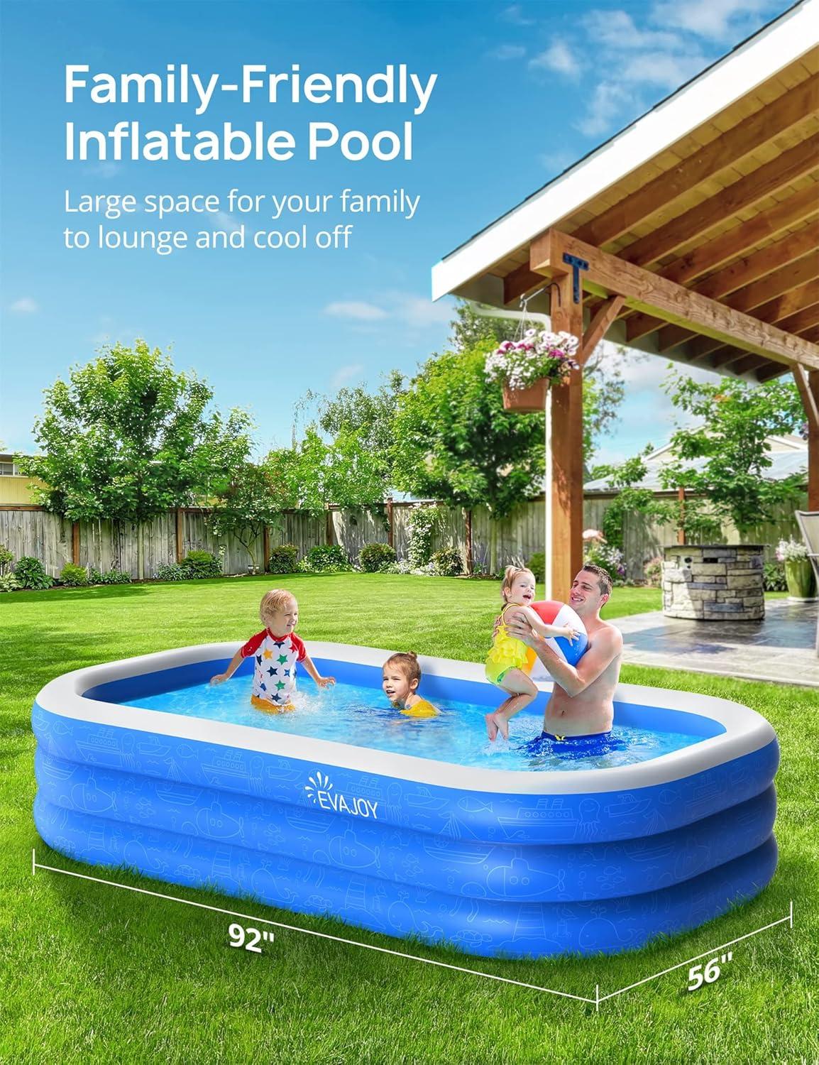 Large Blue Rectangular Inflatable PVC Swimming Pool