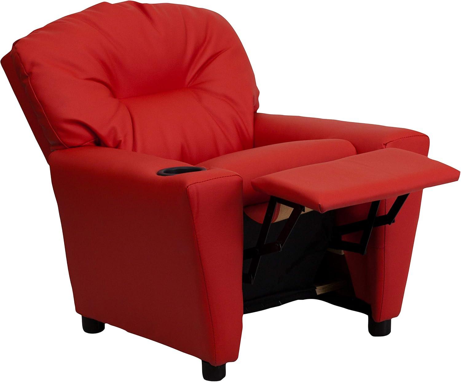 Flash Furniture Chandler Contemporary Red Vinyl Kids Recliner with Cup Holder
