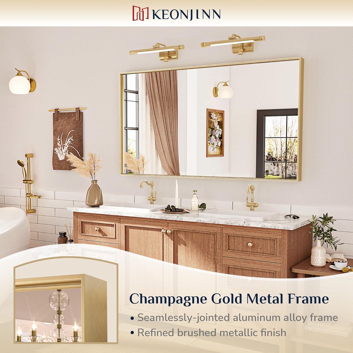 Keonjinn  Modern Metal Framed Bathroom Vanity Wall Mounted Mirror. 48x30 - Gold